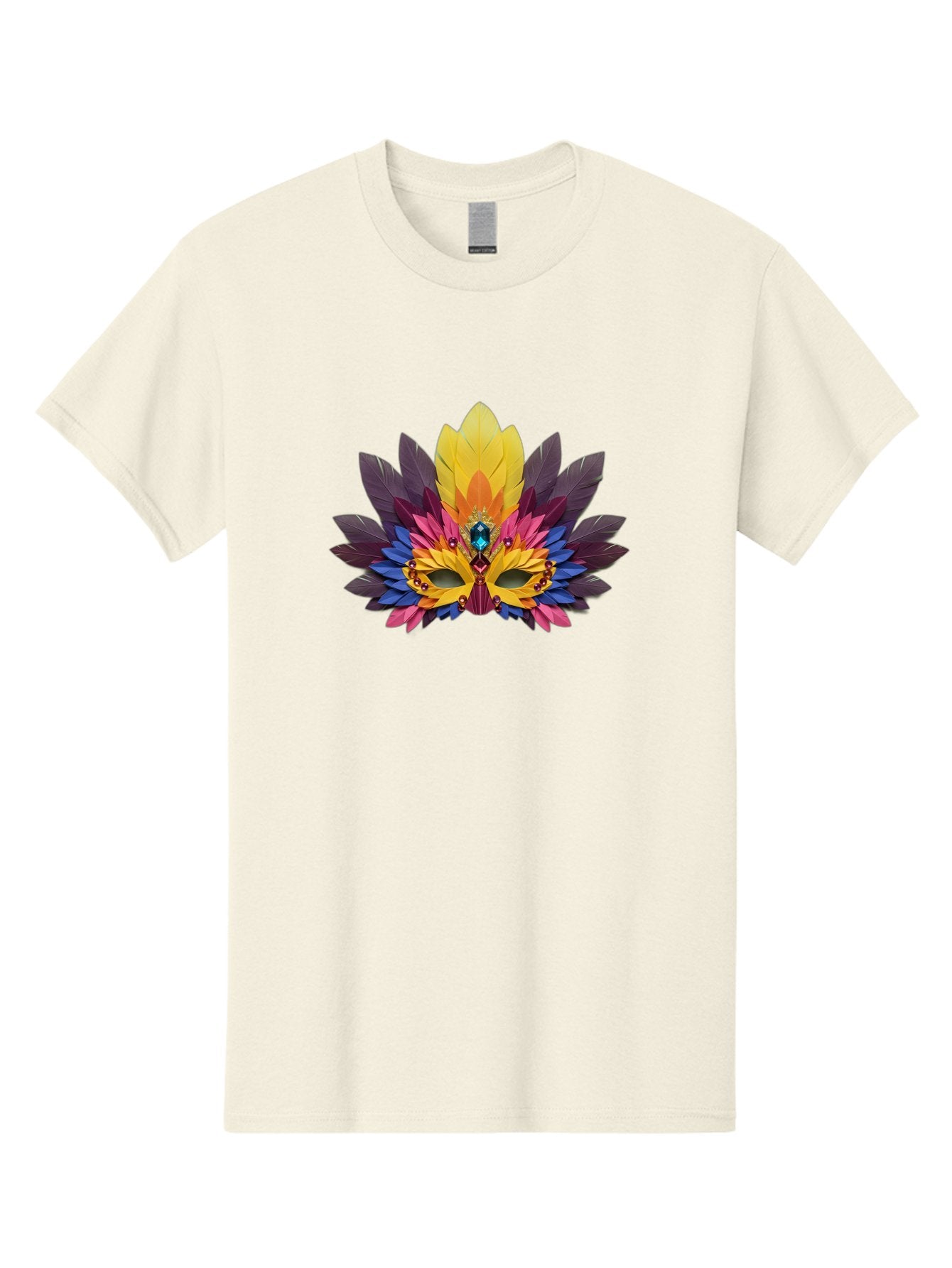 Masquerade-Mask-1 Men'S Graphic Tee, 100% Cotton, Comfortable Casual Summer Wear, Machine Washable, Feathered Mask, Vibrant Colors, Colorful Feathers, Gemstone Decoration, Elegant Design, Mardi Gras, Carnival Mask, Festive Accessory, Bad307