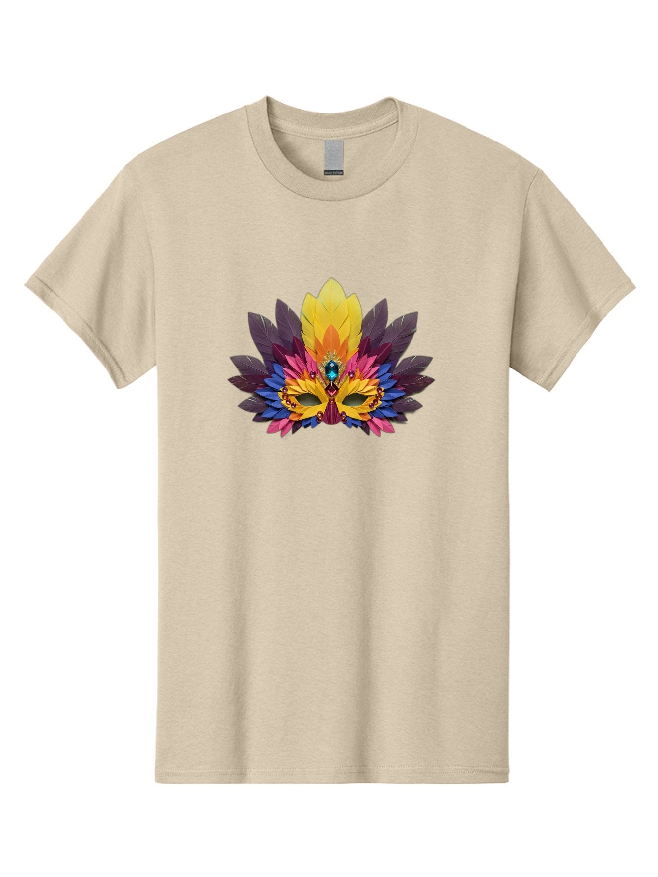 Masquerade-Mask-1 Men'S Graphic Tee, 100% Cotton, Comfortable Casual Summer Wear, Machine Washable, Feathered Mask, Vibrant Colors, Colorful Feathers, Gemstone Decoration, Elegant Design, Mardi Gras, Carnival Mask, Festive Accessory, Bad307 10