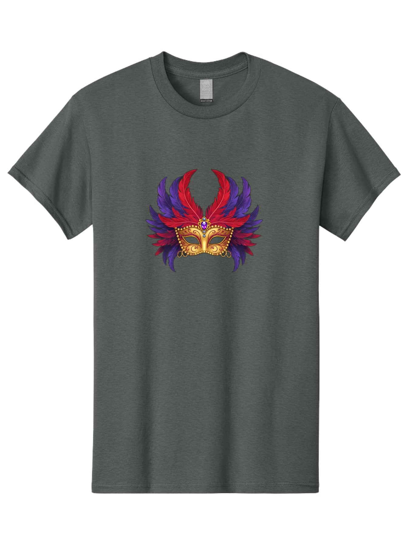 Masquerade-Mask Men'S Graphic Tee, 100% Cotton, Comfortable Casual Summer Wear, Machine Washable, Masquerade Ball Mask, Venetian Mask, Feathered Mask, Gold Mask, Purple Gemstone, Red And Purple Feathers, Mardi Gras Mask, Carnival Mask, Bad308 10