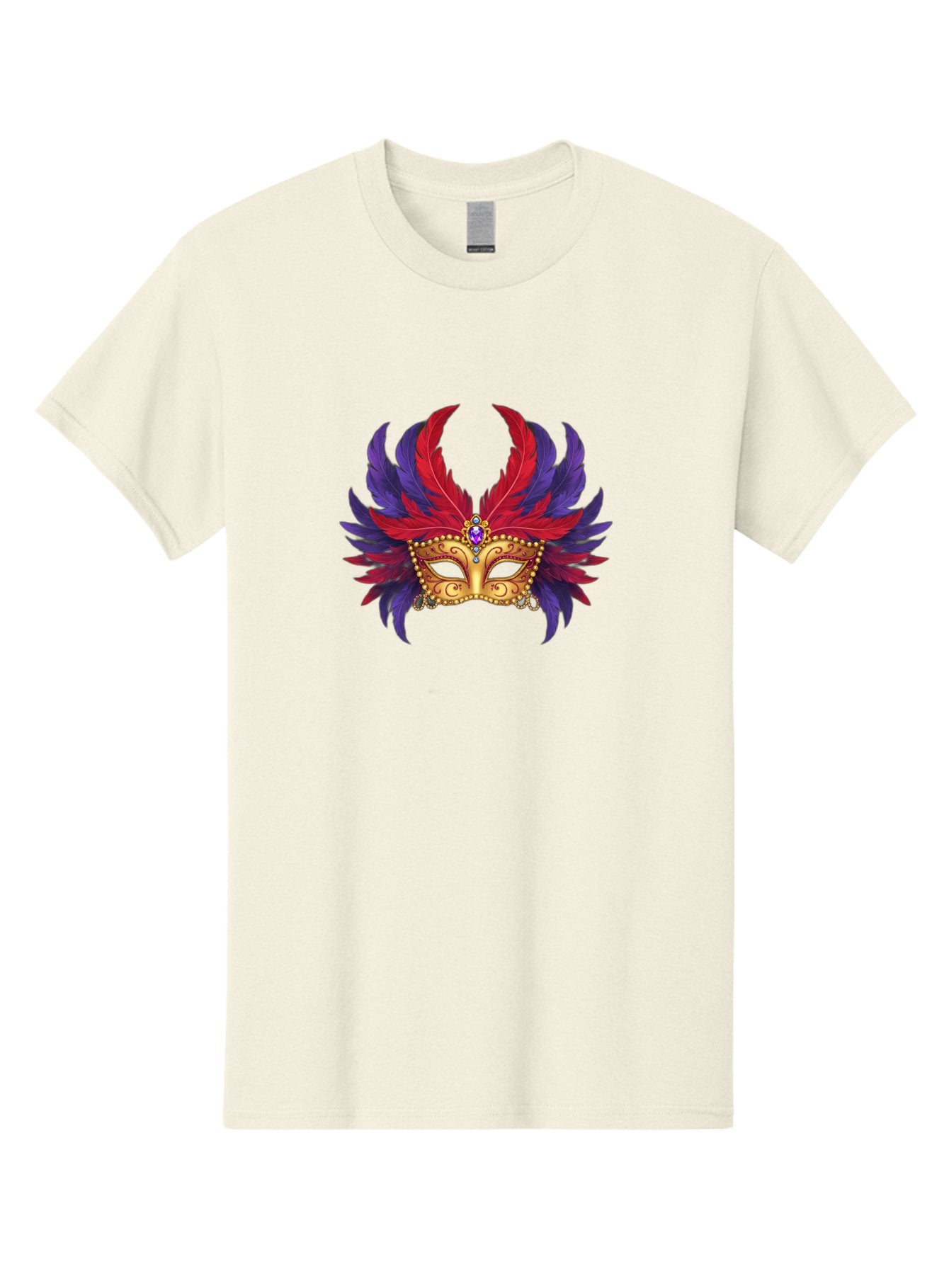 Masquerade-Mask Men'S Graphic Tee, 100% Cotton, Comfortable Casual Summer Wear, Machine Washable, Masquerade Ball Mask, Venetian Mask, Feathered Mask, Gold Mask, Purple Gemstone, Red And Purple Feathers, Mardi Gras Mask, Carnival Mask, Bad308 7