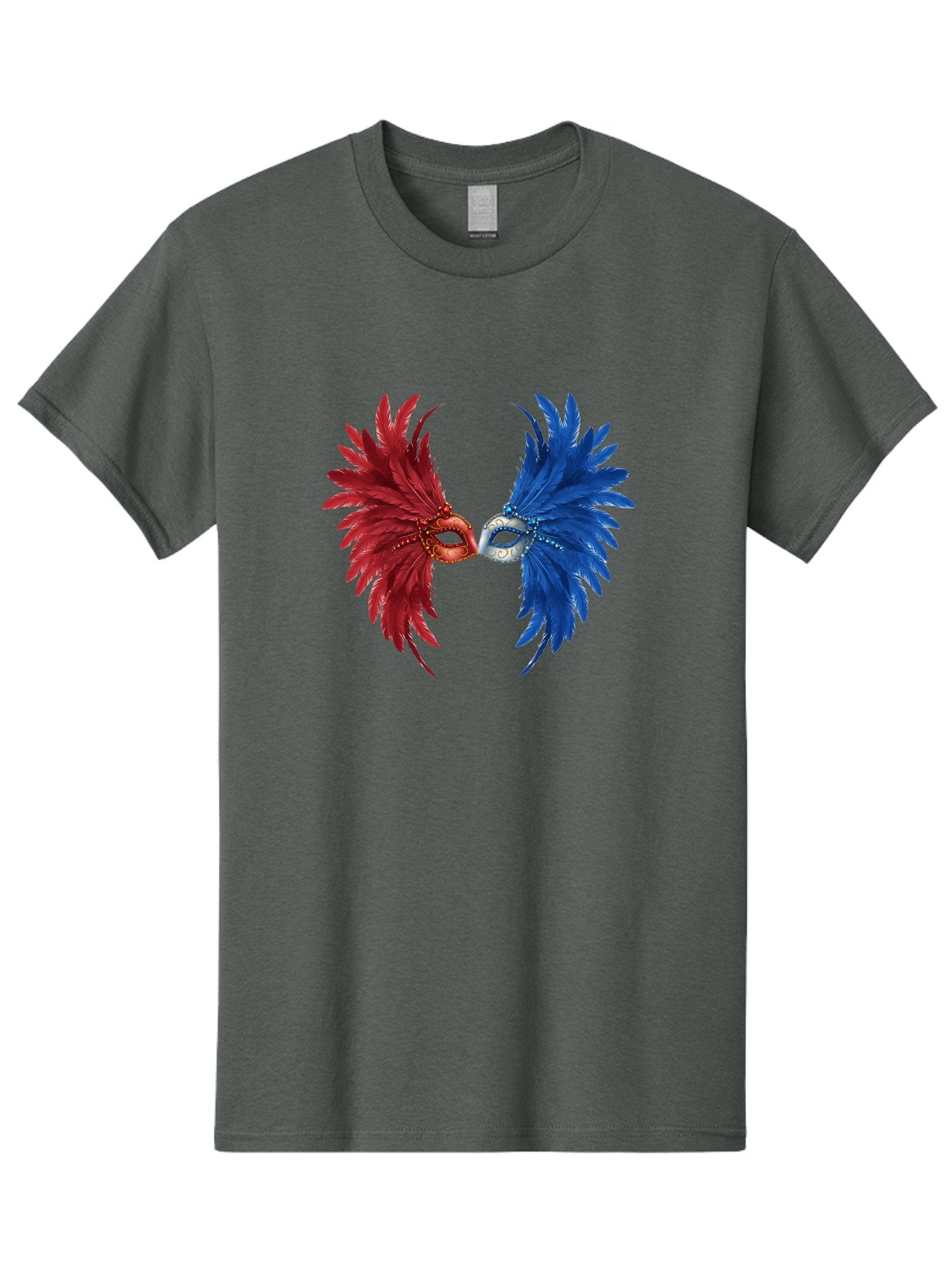 Masquerade-Masks Men'S Graphic Tee, 100% Cotton, Comfortable Casual Summer Wear, Machine Washable, Masquerade Masks, Red And Blue Feathers, Decorative Mask, Kiss, Carnival Celebration, Festive Atmosphere, Party Accessories, Costume Jewelry, Bad309 11