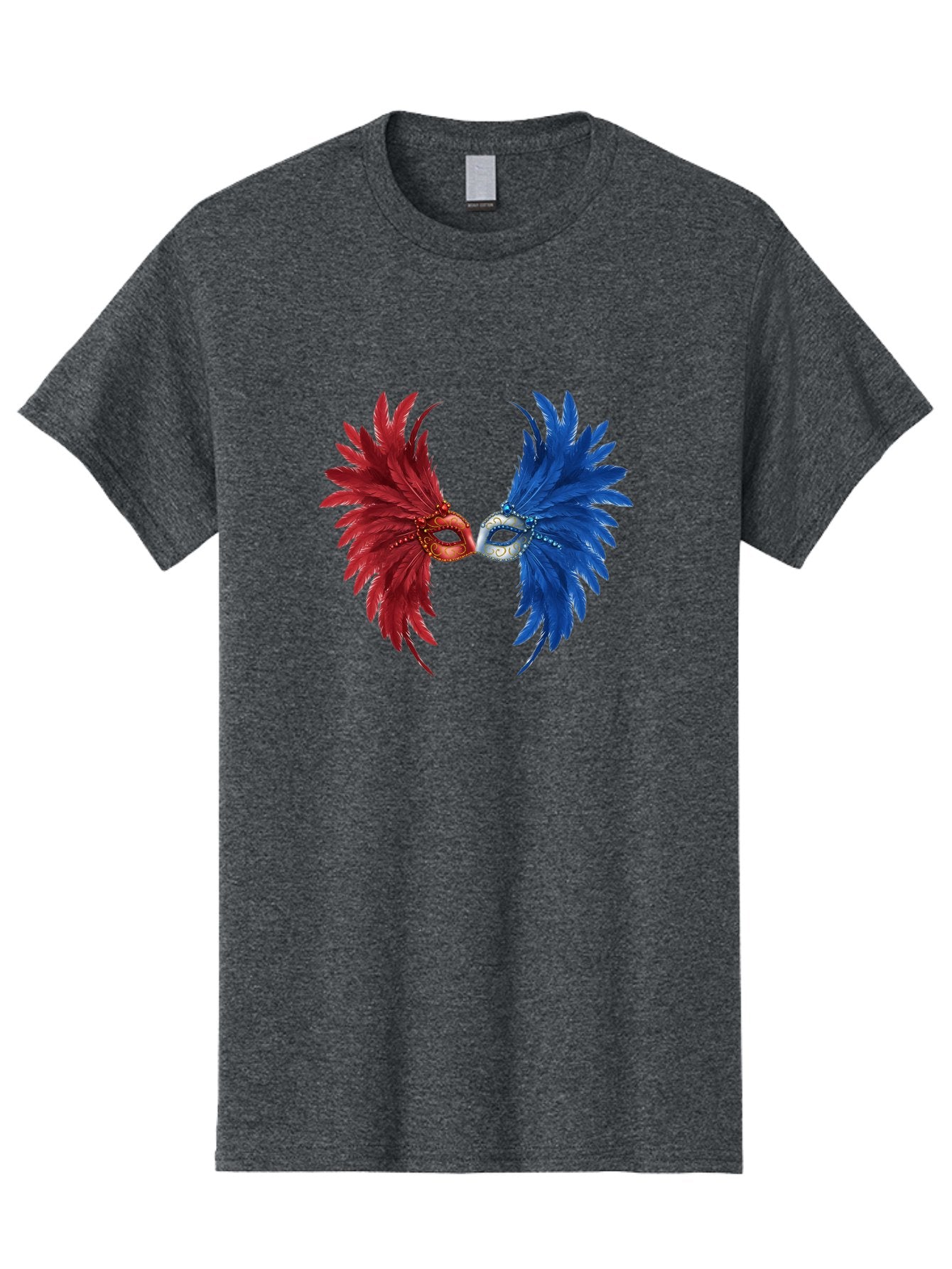 Masquerade-Masks Men'S Graphic Tee, 100% Cotton, Comfortable Casual Summer Wear, Machine Washable, Masquerade Masks, Red And Blue Feathers, Decorative Mask, Kiss, Carnival Celebration, Festive Atmosphere, Party Accessories, Costume Jewelry, Bad309 10