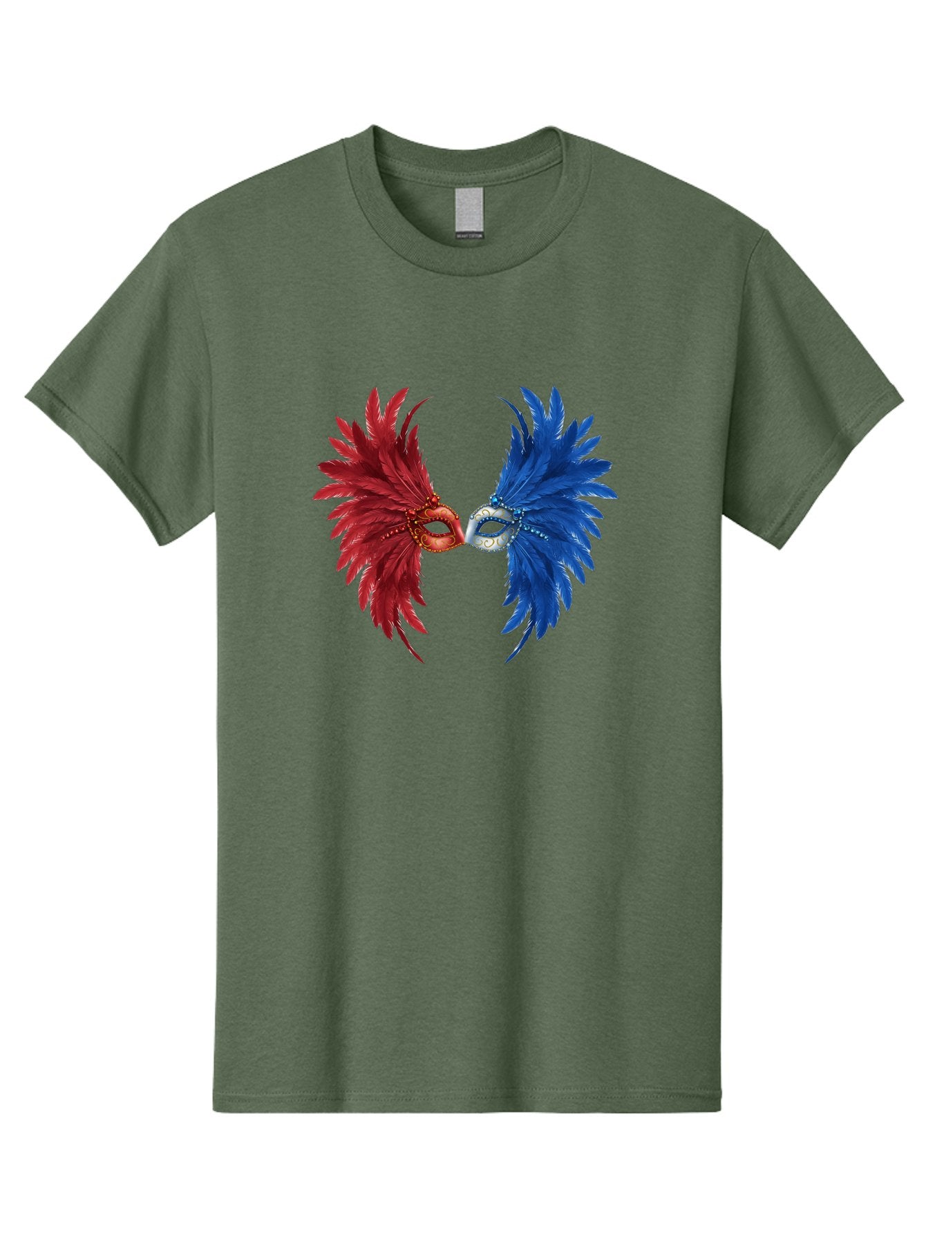 Masquerade-Masks Men'S Graphic Tee, 100% Cotton, Comfortable Casual Summer Wear, Machine Washable, Masquerade Masks, Red And Blue Feathers, Decorative Mask, Kiss, Carnival Celebration, Festive Atmosphere, Party Accessories, Costume Jewelry, Bad309 5