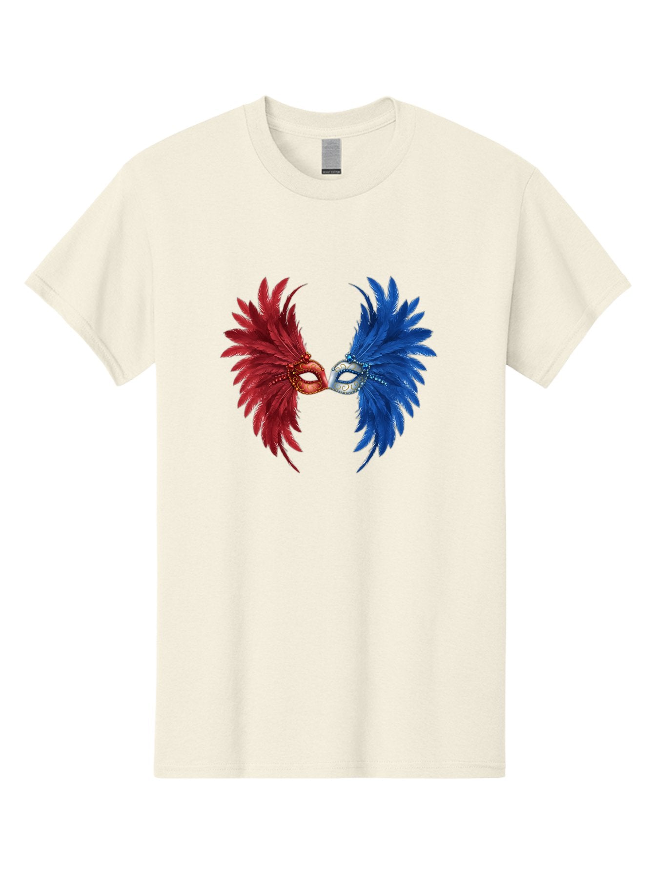 Masquerade-Masks Men'S Graphic Tee, 100% Cotton, Comfortable Casual Summer Wear, Machine Washable, Masquerade Masks, Red And Blue Feathers, Decorative Mask, Kiss, Carnival Celebration, Festive Atmosphere, Party Accessories, Costume Jewelry, Bad309 3