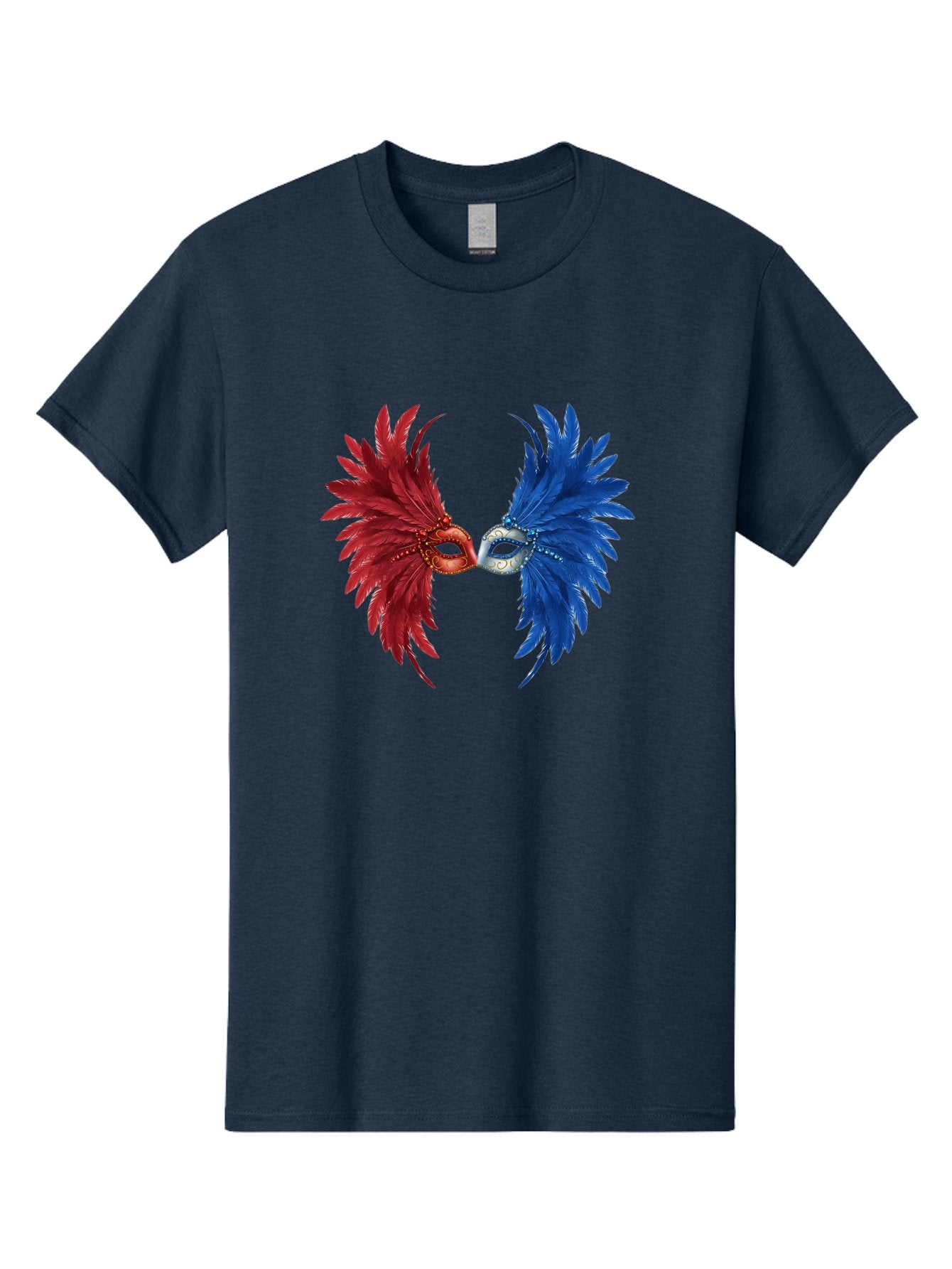 Masquerade-Masks Men'S Graphic Tee, 100% Cotton, Comfortable Casual Summer Wear, Machine Washable, Masquerade Masks, Red And Blue Feathers, Decorative Mask, Kiss, Carnival Celebration, Festive Atmosphere, Party Accessories, Costume Jewelry, Bad309 12