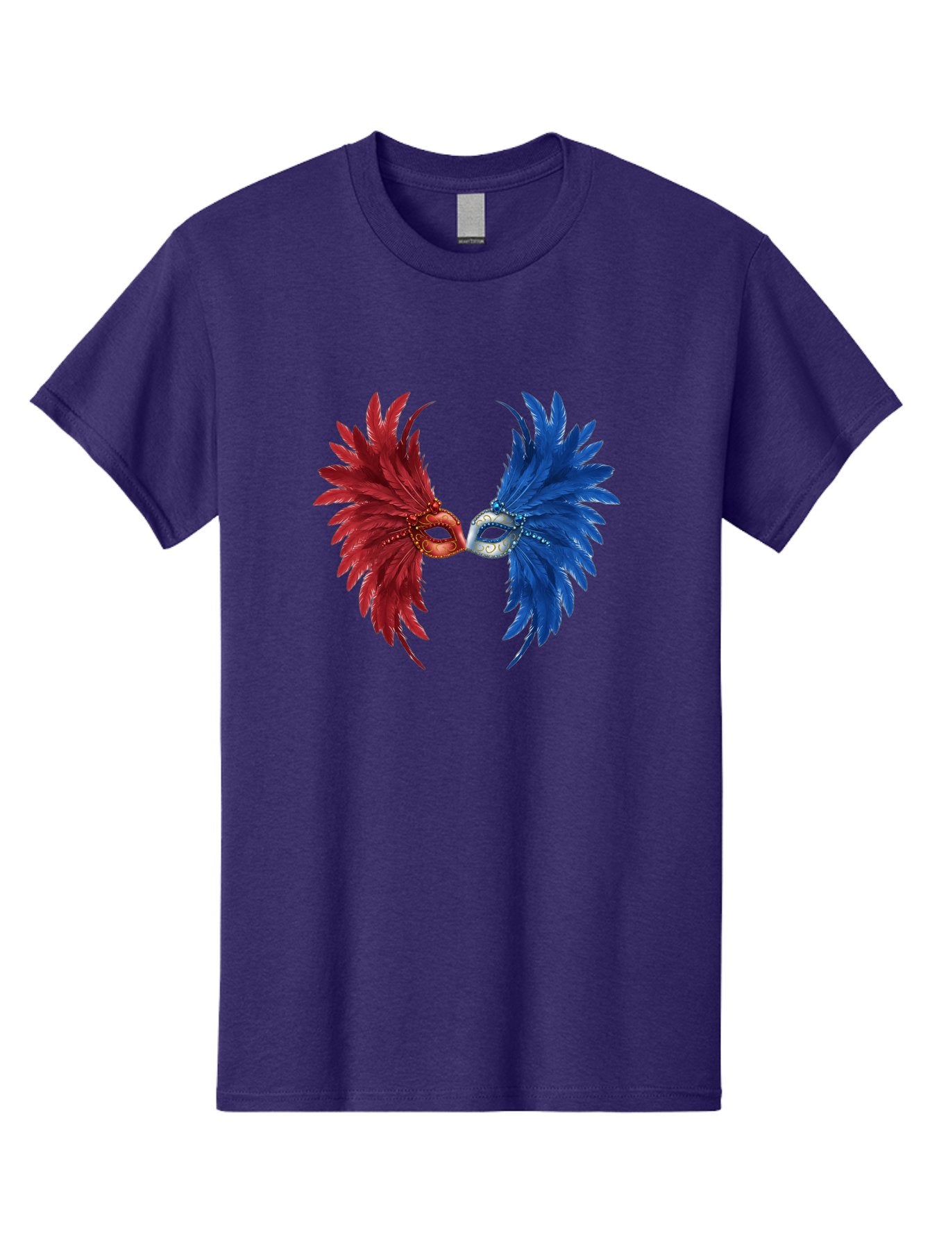 Masquerade-Masks Men'S Graphic Tee, 100% Cotton, Comfortable Casual Summer Wear, Machine Washable, Masquerade Masks, Red And Blue Feathers, Decorative Mask, Kiss, Carnival Celebration, Festive Atmosphere, Party Accessories, Costume Jewelry, Bad309 15