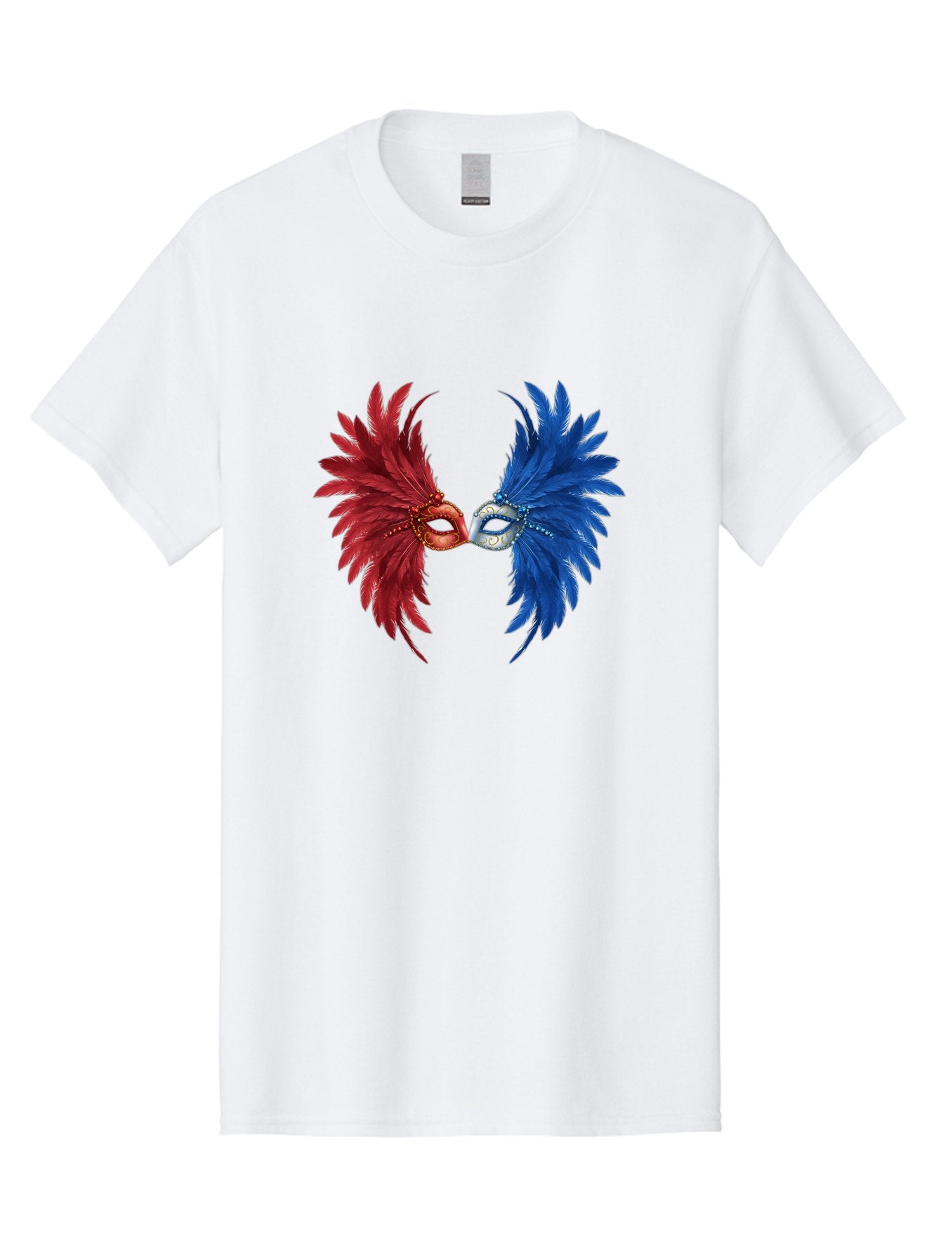 Masquerade-Masks Men'S Graphic Tee, 100% Cotton, Comfortable Casual Summer Wear, Machine Washable, Masquerade Masks, Red And Blue Feathers, Decorative Mask, Kiss, Carnival Celebration, Festive Atmosphere, Party Accessories, Costume Jewelry, Bad309 6