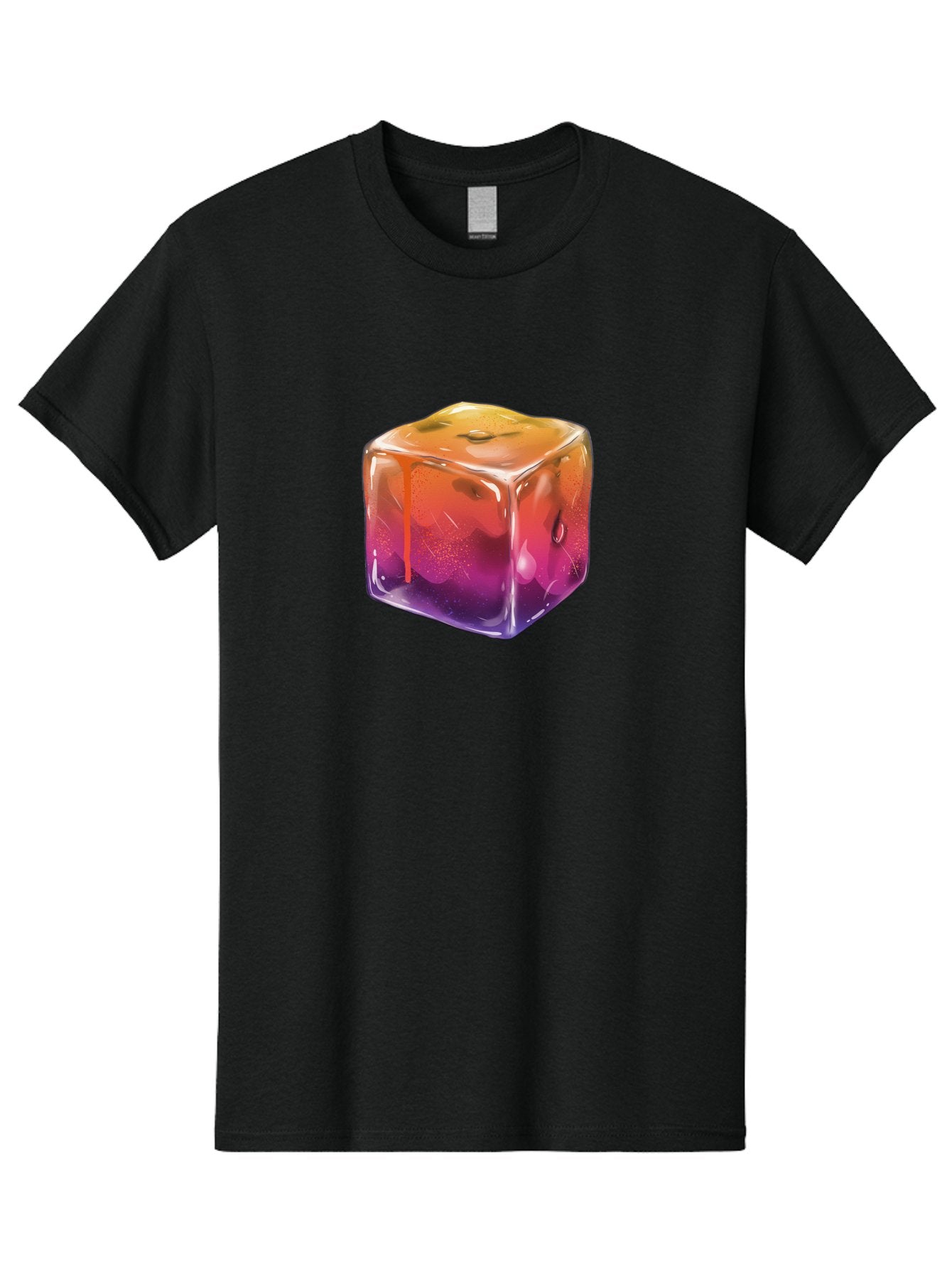 Melting-Ice-Cube Men'S Graphic Tee, 100% Cotton, Comfortable Casual Summer Wear, Machine Washable, Melting Ice Cube, Orange To Purple Gradient, Water Droplets, Melting Effect, Cool Design, Vibrant Colors, Refreshing Feel, Digital Art, Bad311 8