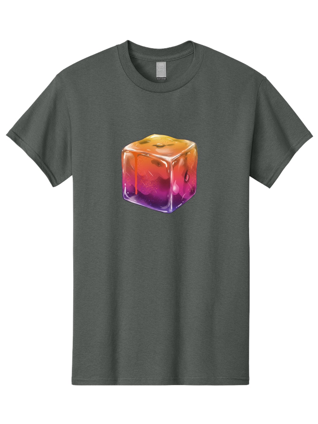 Melting-Ice-Cube Men'S Graphic Tee, 100% Cotton, Comfortable Casual Summer Wear, Machine Washable, Melting Ice Cube, Orange To Purple Gradient, Water Droplets, Melting Effect, Cool Design, Vibrant Colors, Refreshing Feel, Digital Art, Bad311 14