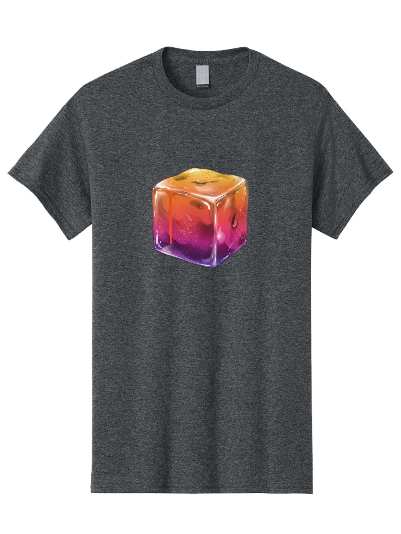 Melting-Ice-Cube Men'S Graphic Tee, 100% Cotton, Comfortable Casual Summer Wear, Machine Washable, Melting Ice Cube, Orange To Purple Gradient, Water Droplets, Melting Effect, Cool Design, Vibrant Colors, Refreshing Feel, Digital Art, Bad311 6