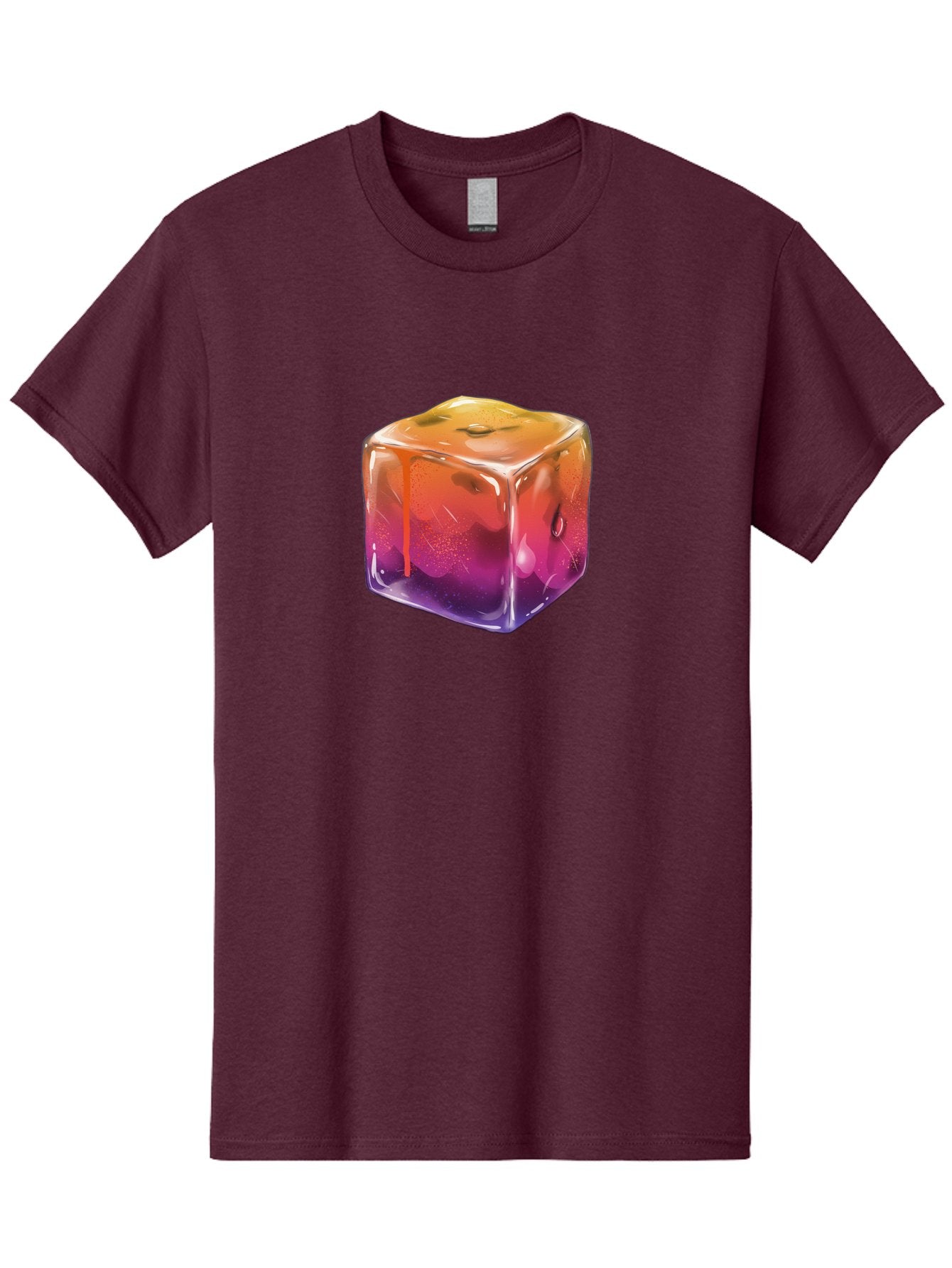 Melting-Ice-Cube Men'S Graphic Tee, 100% Cotton, Comfortable Casual Summer Wear, Machine Washable, Melting Ice Cube, Orange To Purple Gradient, Water Droplets, Melting Effect, Cool Design, Vibrant Colors, Refreshing Feel, Digital Art, Bad311 7
