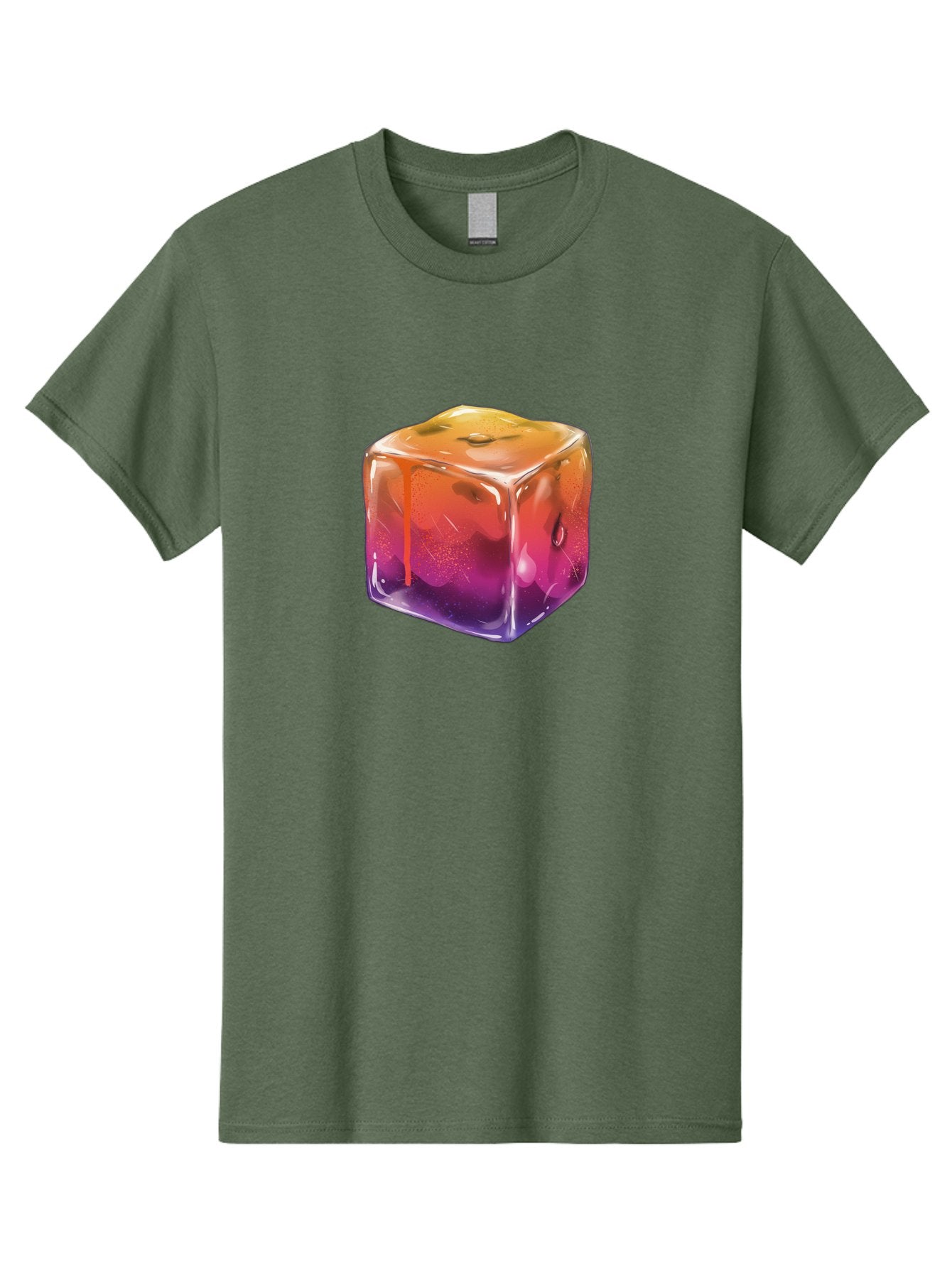 Melting-Ice-Cube Men'S Graphic Tee, 100% Cotton, Comfortable Casual Summer Wear, Machine Washable, Melting Ice Cube, Orange To Purple Gradient, Water Droplets, Melting Effect, Cool Design, Vibrant Colors, Refreshing Feel, Digital Art, Bad311 13