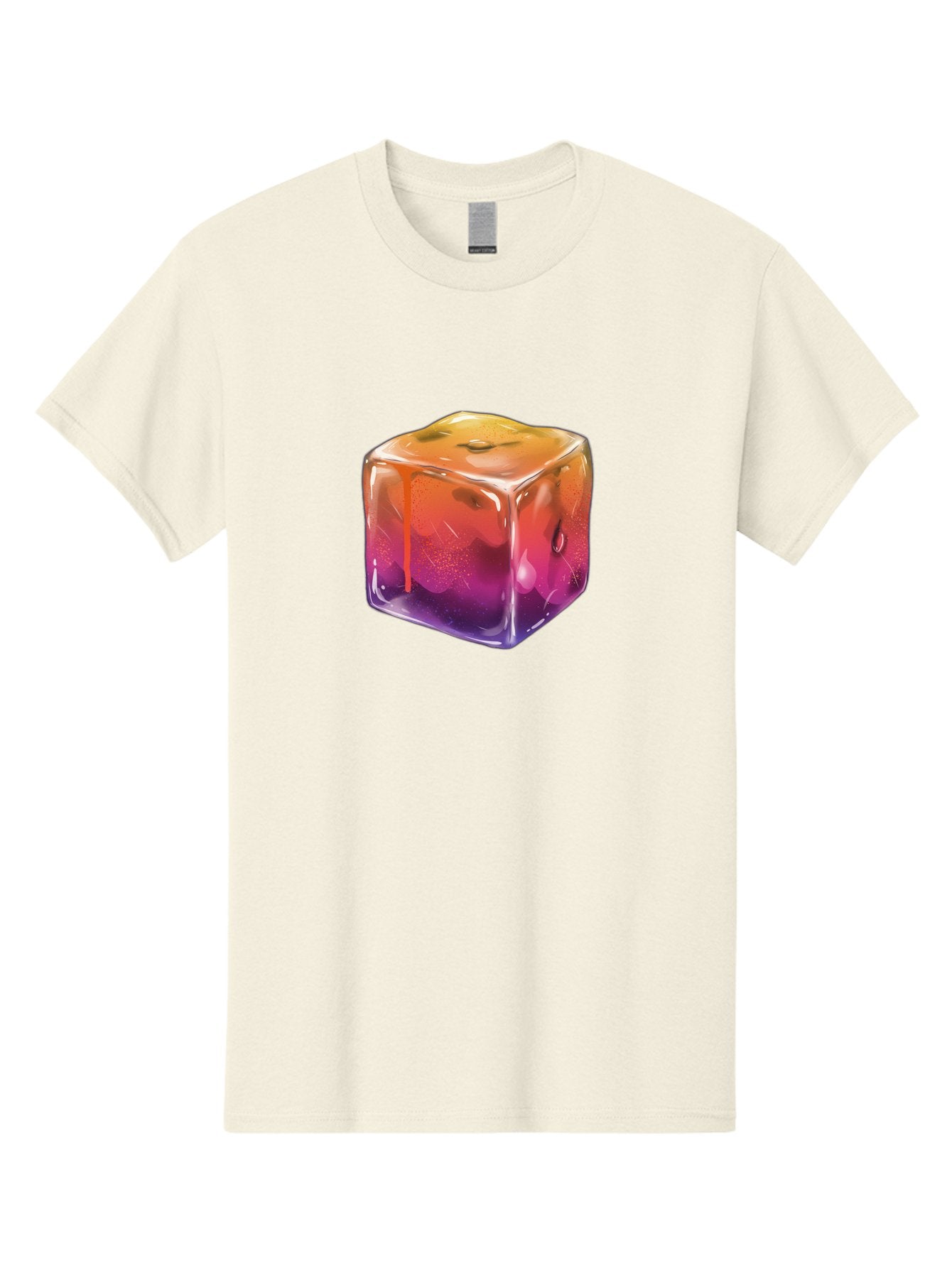 Melting-Ice-Cube Men'S Graphic Tee, 100% Cotton, Comfortable Casual Summer Wear, Machine Washable, Melting Ice Cube, Orange To Purple Gradient, Water Droplets, Melting Effect, Cool Design, Vibrant Colors, Refreshing Feel, Digital Art, Bad311 12
