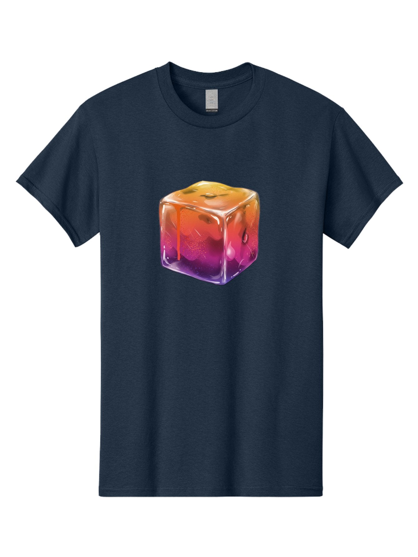 Melting-Ice-Cube Men'S Graphic Tee, 100% Cotton, Comfortable Casual Summer Wear, Machine Washable, Melting Ice Cube, Orange To Purple Gradient, Water Droplets, Melting Effect, Cool Design, Vibrant Colors, Refreshing Feel, Digital Art, Bad311 9