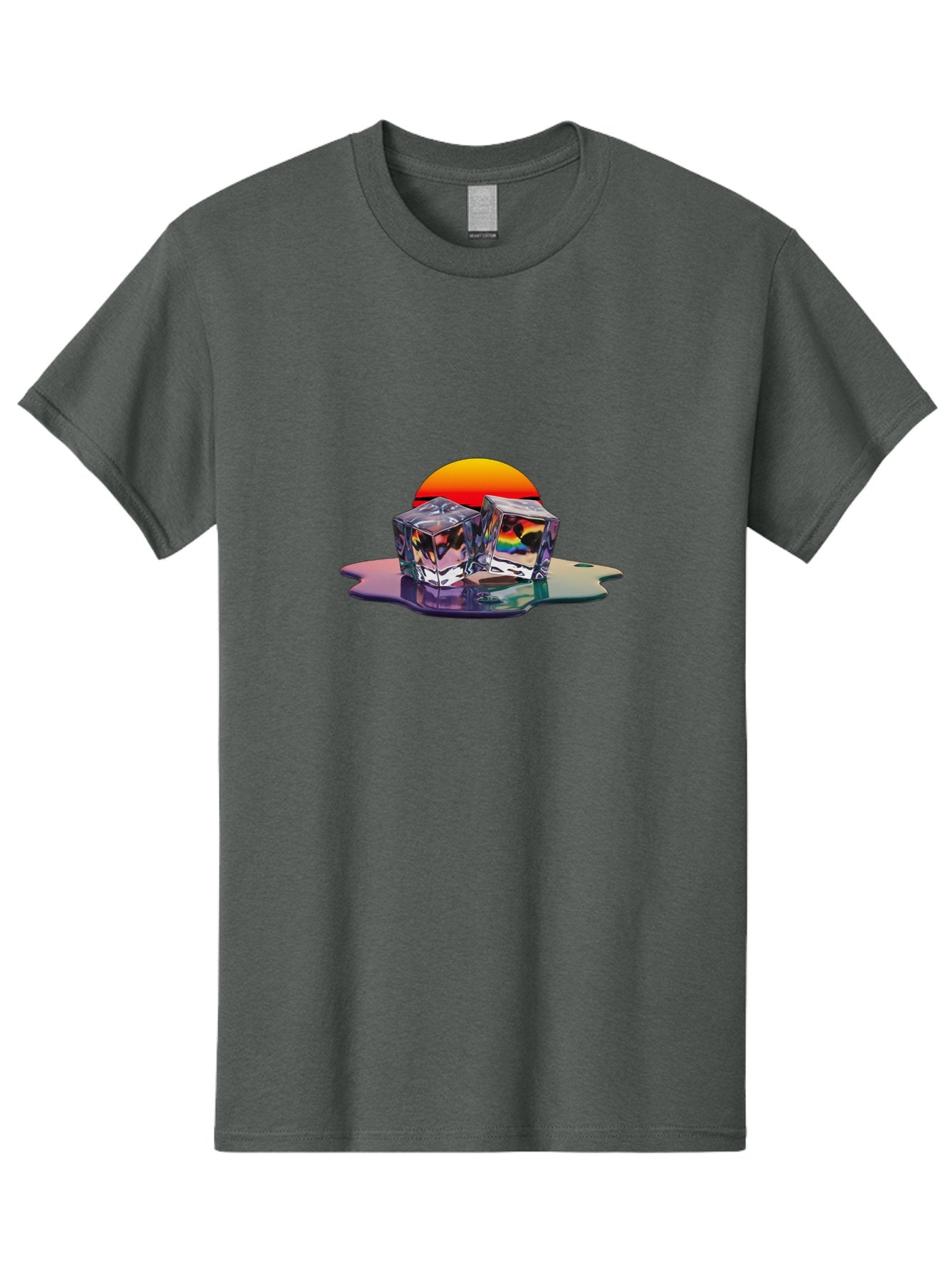 Melting-Ice-Cubes-1 Men'S Graphic Tee, 100% Cotton, Comfortable Casual Summer Wear, Machine Washable, Ice Cubes, Melting Ice, Reflective Surface, Rainbow Colors, Vibrant Sunset, Abstract Art, Cool Design, Futuristic Style, Liquid Splash Bad312 4