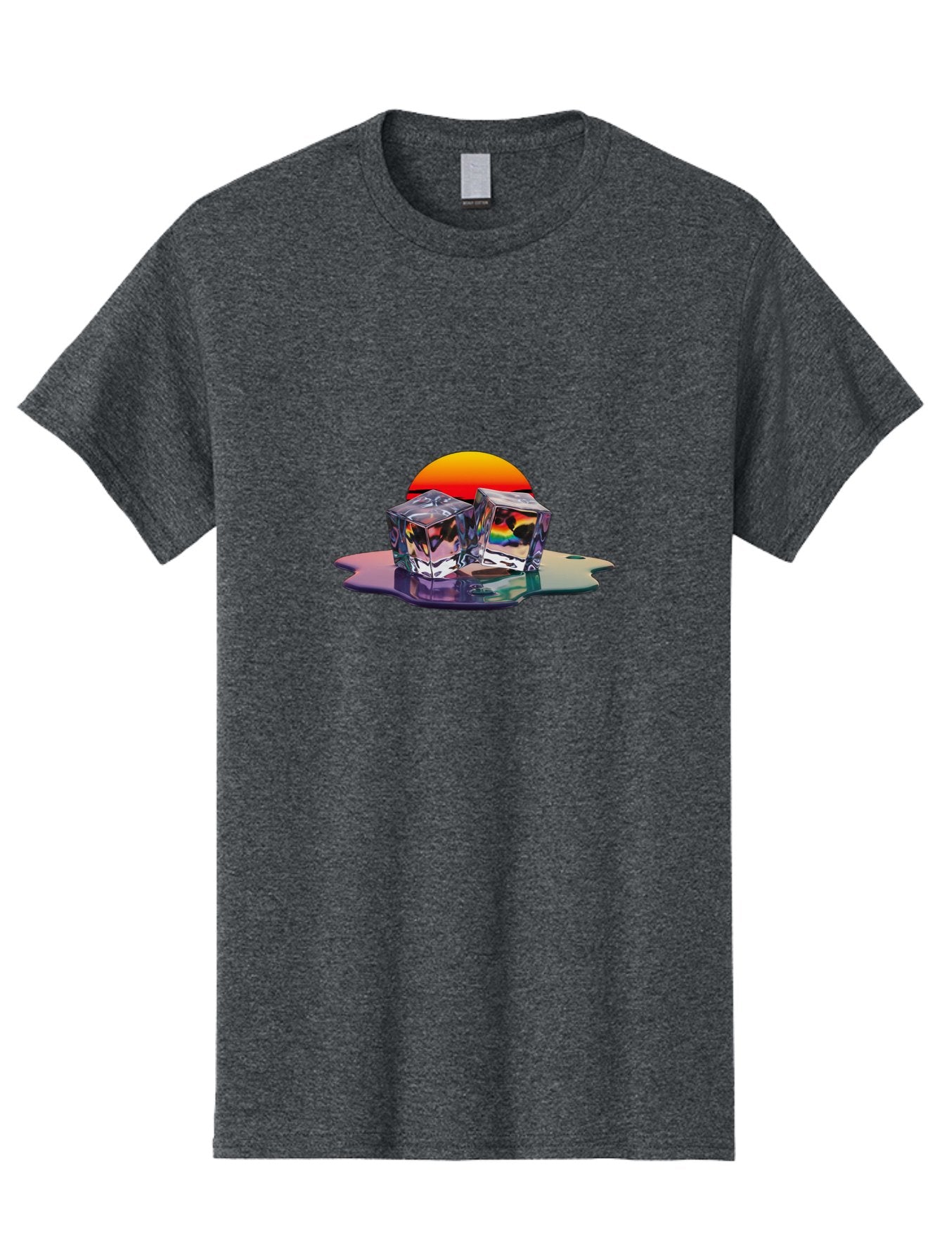 Melting-Ice-Cubes-1 Men'S Graphic Tee, 100% Cotton, Comfortable Casual Summer Wear, Machine Washable, Ice Cubes, Melting Ice, Reflective Surface, Rainbow Colors, Vibrant Sunset, Abstract Art, Cool Design, Futuristic Style, Liquid Splash Bad312 11