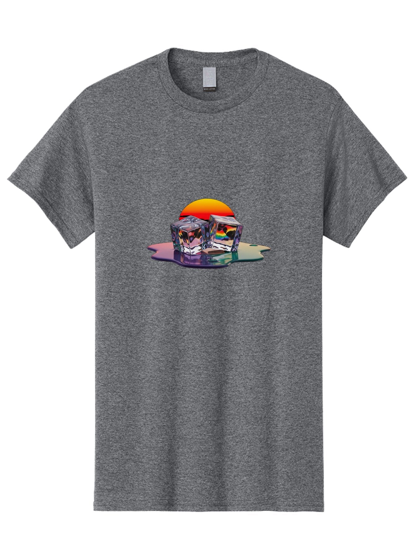 Melting-Ice-Cubes-1 Men'S Graphic Tee, 100% Cotton, Comfortable Casual Summer Wear, Machine Washable, Ice Cubes, Melting Ice, Reflective Surface, Rainbow Colors, Vibrant Sunset, Abstract Art, Cool Design, Futuristic Style, Liquid Splash Bad312 10