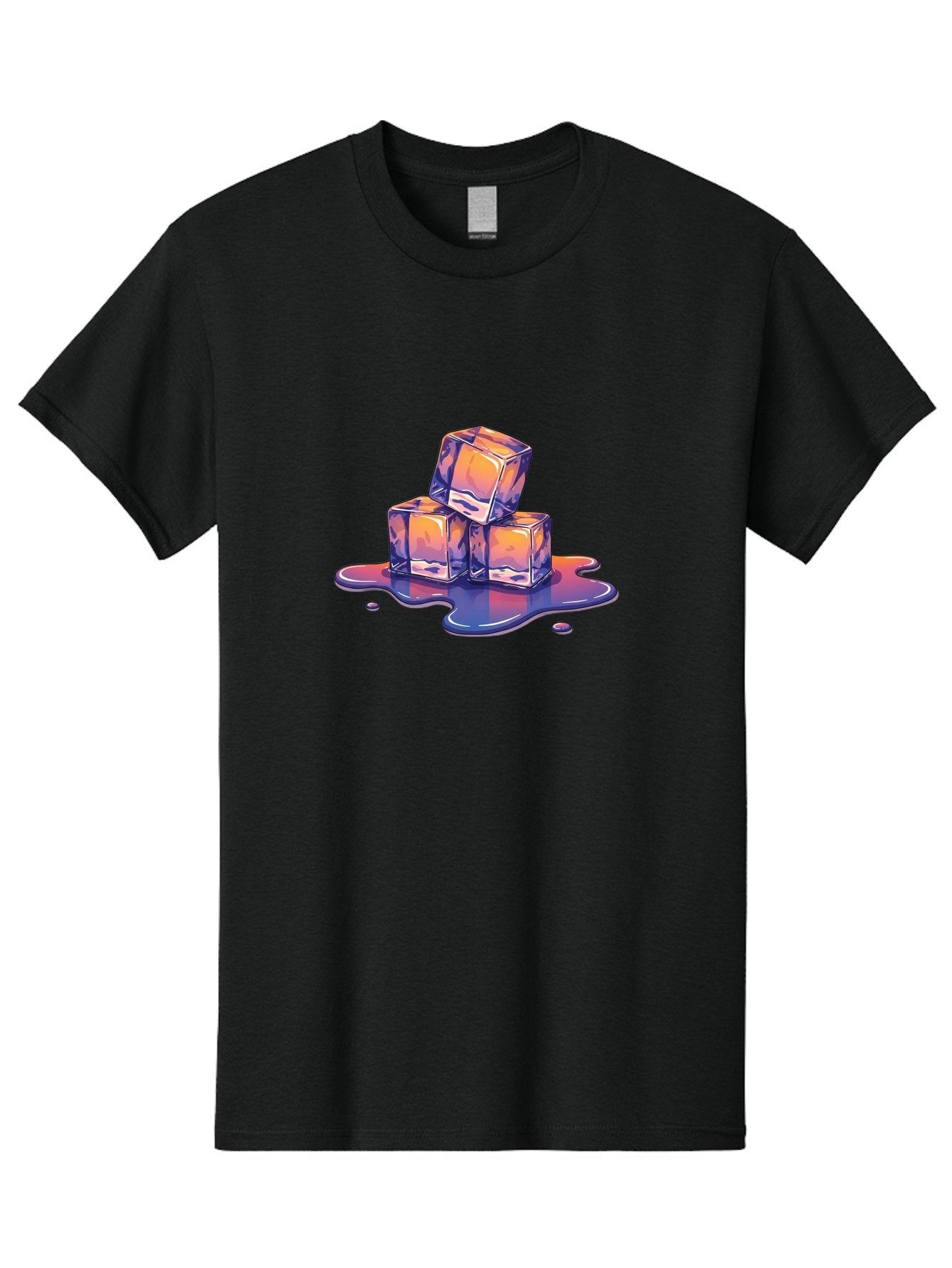 Melting-Ice-Cubes Men'S Graphic Tee, 100% Cotton, Comfortable Casual Summer Wear, Machine Washable, Ice Cubes, Melting Ice, Cold Beverage, Refreshing Drink, Vibrant Colors, Purple And Orange Hues, Liquid Splash, Cool Atmosphere, Frosty Effect Bad314 4