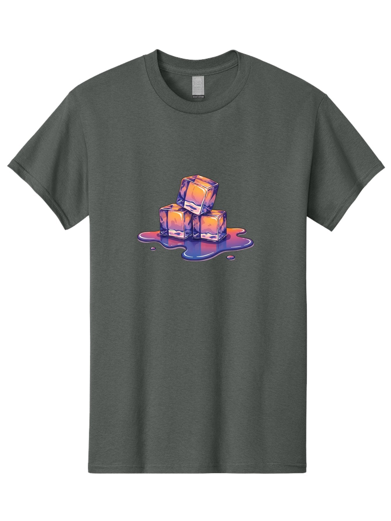 Melting-Ice-Cubes Men'S Graphic Tee, 100% Cotton, Comfortable Casual Summer Wear, Machine Washable, Ice Cubes, Melting Ice, Cold Beverage, Refreshing Drink, Vibrant Colors, Purple And Orange Hues, Liquid Splash, Cool Atmosphere, Frosty Effect Bad314 12