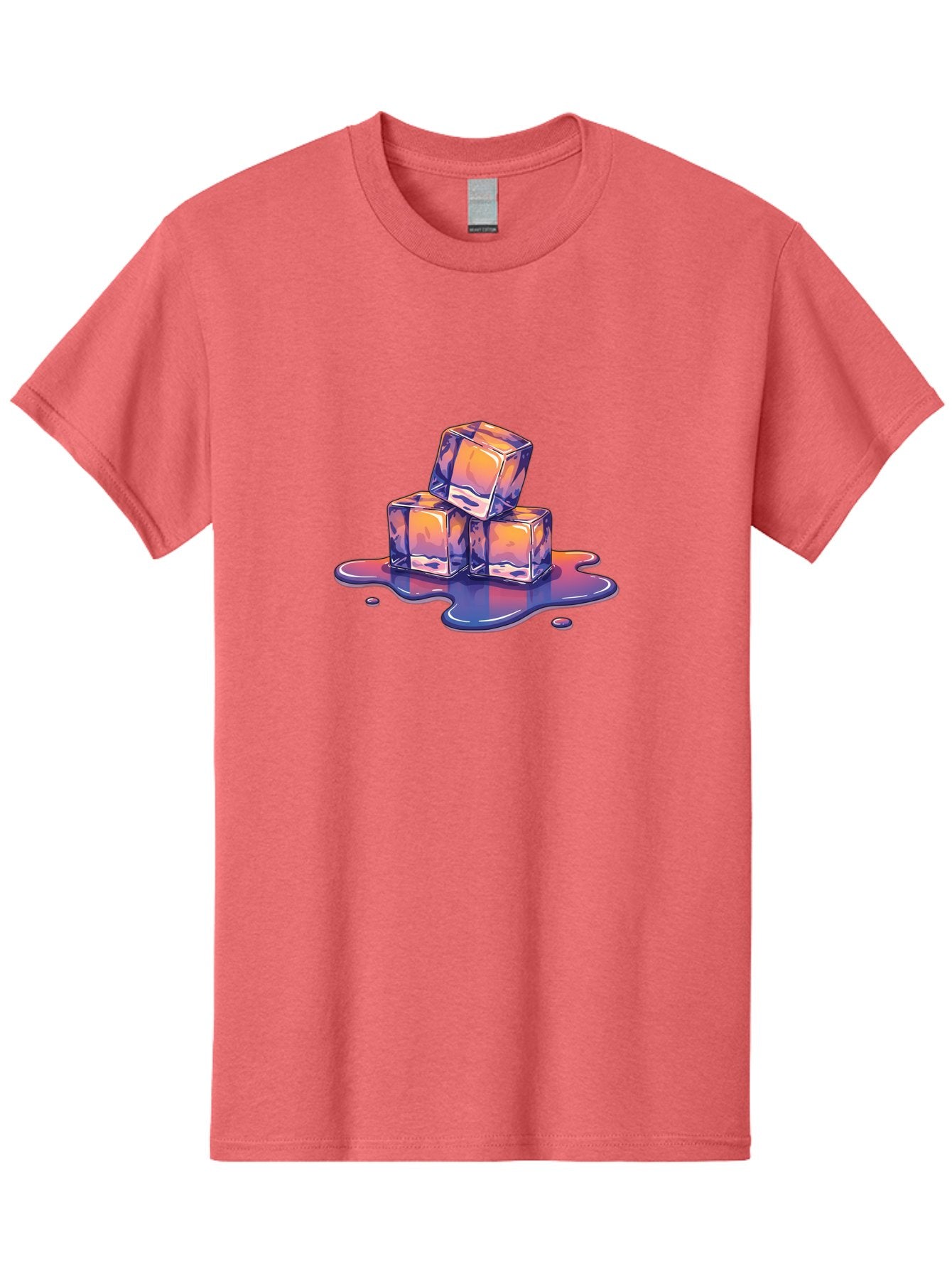Melting-Ice-Cubes Men'S Graphic Tee, 100% Cotton, Comfortable Casual Summer Wear, Machine Washable, Ice Cubes, Melting Ice, Cold Beverage, Refreshing Drink, Vibrant Colors, Purple And Orange Hues, Liquid Splash, Cool Atmosphere, Frosty Effect Bad314 10