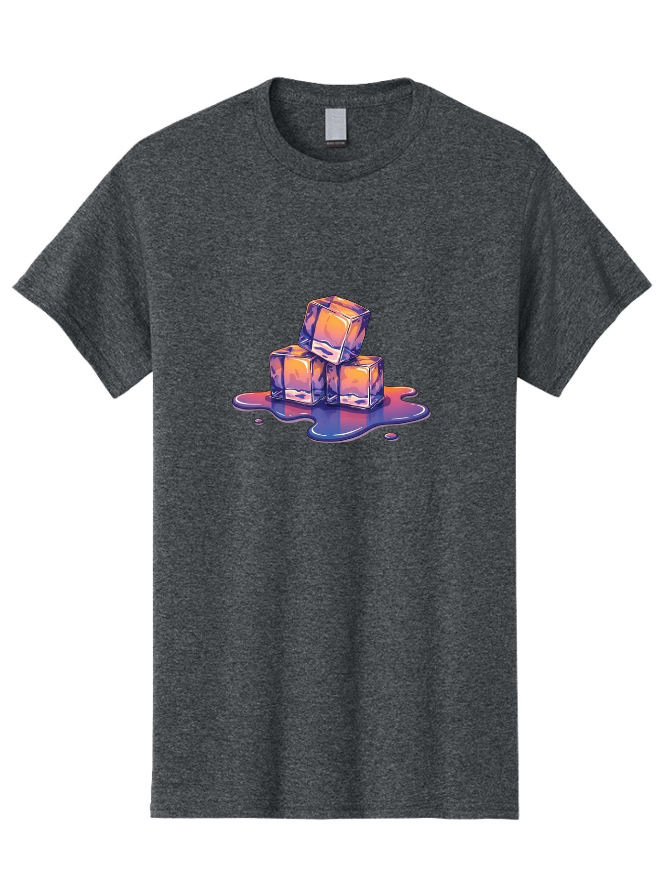 Melting-Ice-Cubes Men'S Graphic Tee, 100% Cotton, Comfortable Casual Summer Wear, Machine Washable, Ice Cubes, Melting Ice, Cold Beverage, Refreshing Drink, Vibrant Colors, Purple And Orange Hues, Liquid Splash, Cool Atmosphere, Frosty Effect Bad314 11