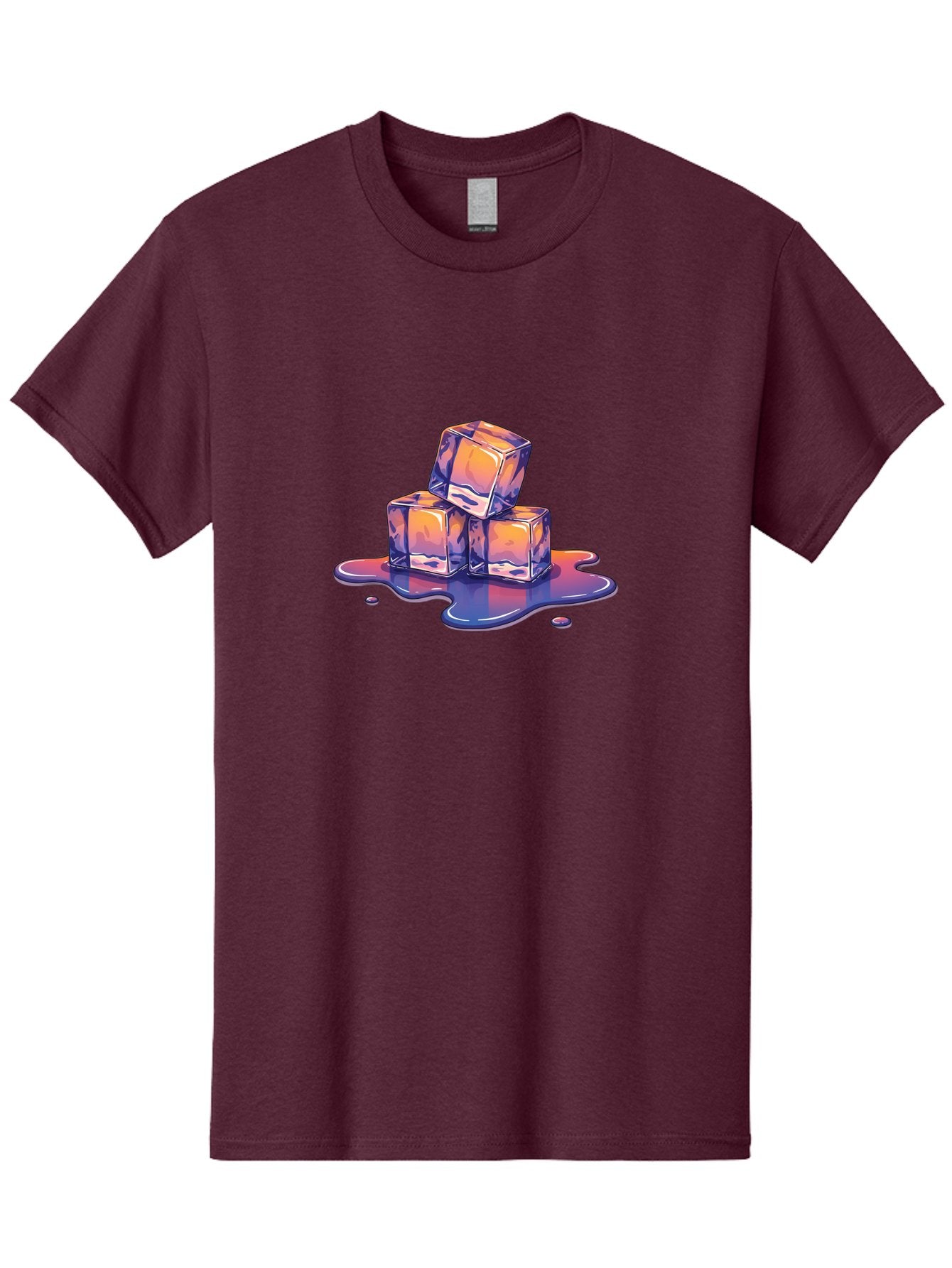 Melting-Ice-Cubes Men'S Graphic Tee, 100% Cotton, Comfortable Casual Summer Wear, Machine Washable, Ice Cubes, Melting Ice, Cold Beverage, Refreshing Drink, Vibrant Colors, Purple And Orange Hues, Liquid Splash, Cool Atmosphere, Frosty Effect Bad314