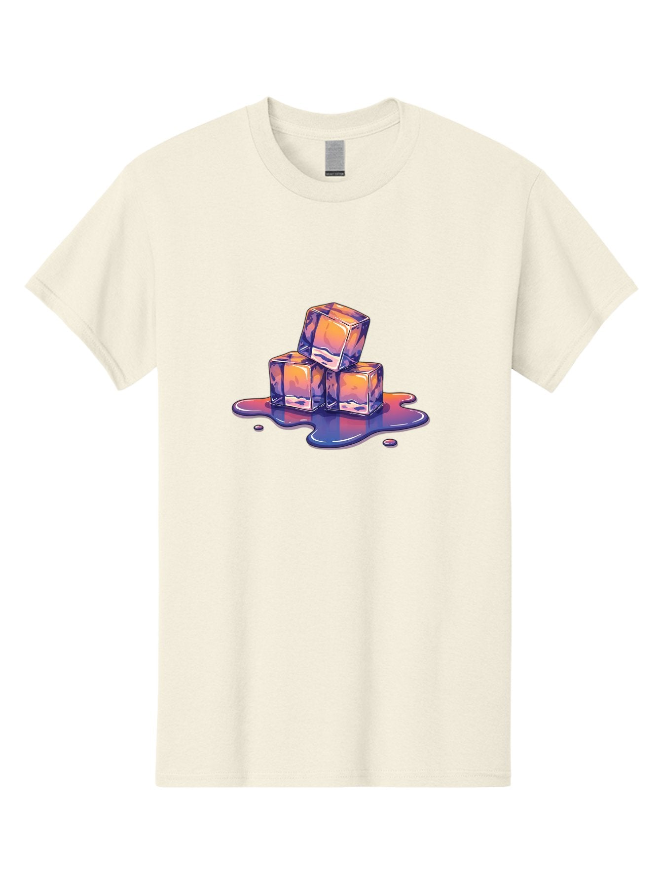 Melting-Ice-Cubes Men'S Graphic Tee, 100% Cotton, Comfortable Casual Summer Wear, Machine Washable, Ice Cubes, Melting Ice, Cold Beverage, Refreshing Drink, Vibrant Colors, Purple And Orange Hues, Liquid Splash, Cool Atmosphere, Frosty Effect Bad314 5
