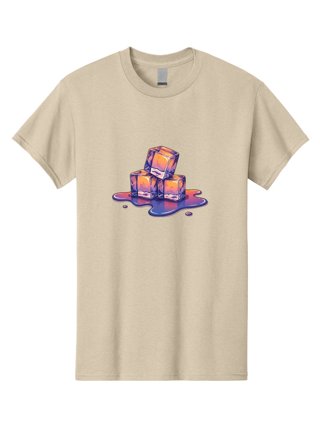 Melting-Ice-Cubes Men'S Graphic Tee, 100% Cotton, Comfortable Casual Summer Wear, Machine Washable, Ice Cubes, Melting Ice, Cold Beverage, Refreshing Drink, Vibrant Colors, Purple And Orange Hues, Liquid Splash, Cool Atmosphere, Frosty Effect Bad314 14
