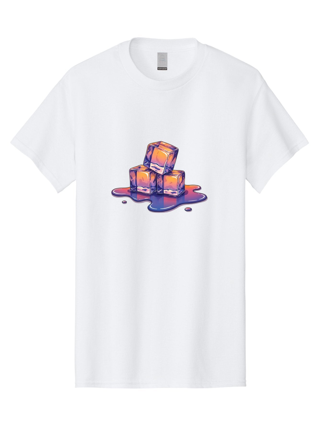 Melting-Ice-Cubes Men'S Graphic Tee, 100% Cotton, Comfortable Casual Summer Wear, Machine Washable, Ice Cubes, Melting Ice, Cold Beverage, Refreshing Drink, Vibrant Colors, Purple And Orange Hues, Liquid Splash, Cool Atmosphere, Frosty Effect Bad314