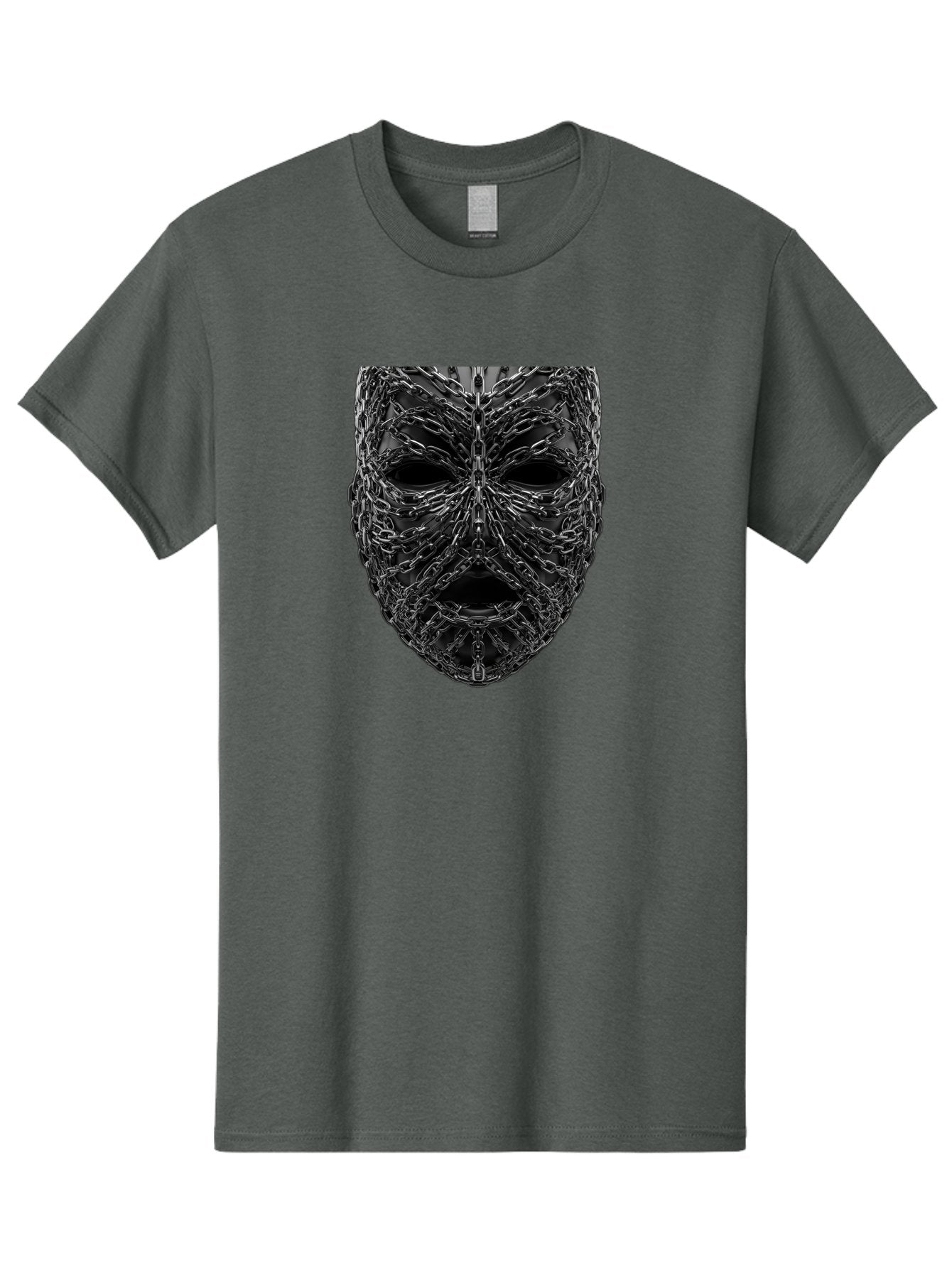 Metal-Chain-Mask Men'S Graphic Tee, 100% Cotton, Comfortable Casual Summer Wear, Machine Washable, Black Mask With Chains, Metal Chains Wrapped Around Face, Eerie Atmosphere, Dark Art, Gothic Style, Industrial Design, Chains, Mask, Bad316 6