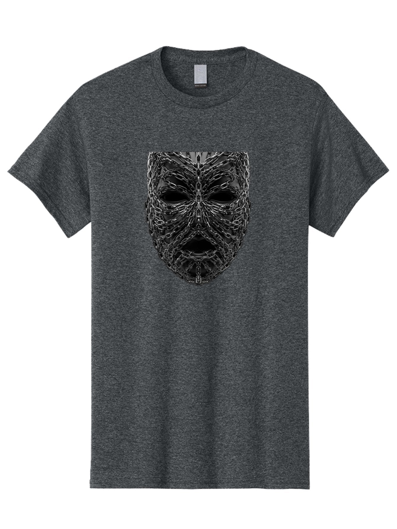 Metal-Chain-Mask Men'S Graphic Tee, 100% Cotton, Comfortable Casual Summer Wear, Machine Washable, Black Mask With Chains, Metal Chains Wrapped Around Face, Eerie Atmosphere, Dark Art, Gothic Style, Industrial Design, Chains, Mask, Bad316 9