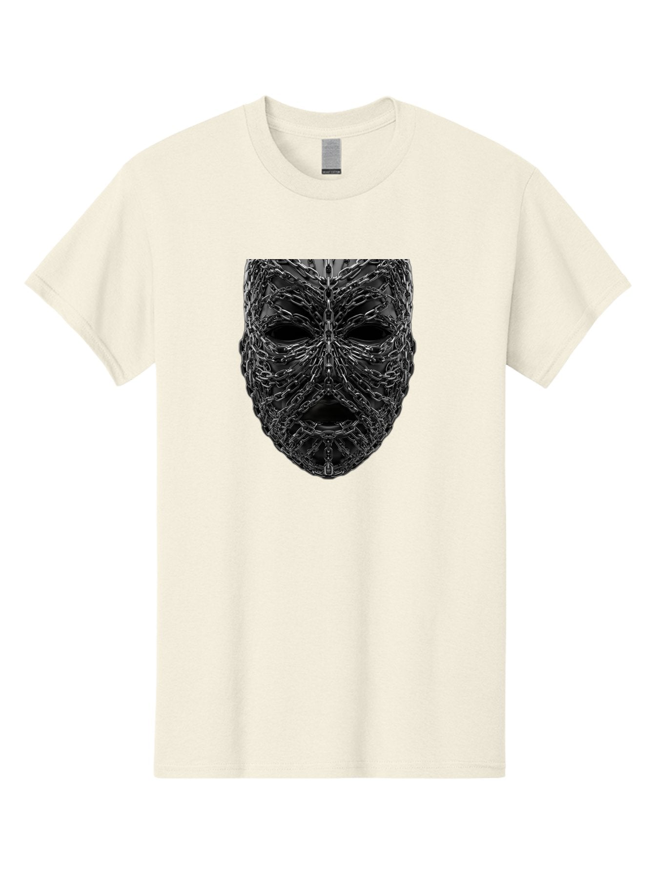 Metal-Chain-Mask Men'S Graphic Tee, 100% Cotton, Comfortable Casual Summer Wear, Machine Washable, Black Mask With Chains, Metal Chains Wrapped Around Face, Eerie Atmosphere, Dark Art, Gothic Style, Industrial Design, Chains, Mask, Bad316 8