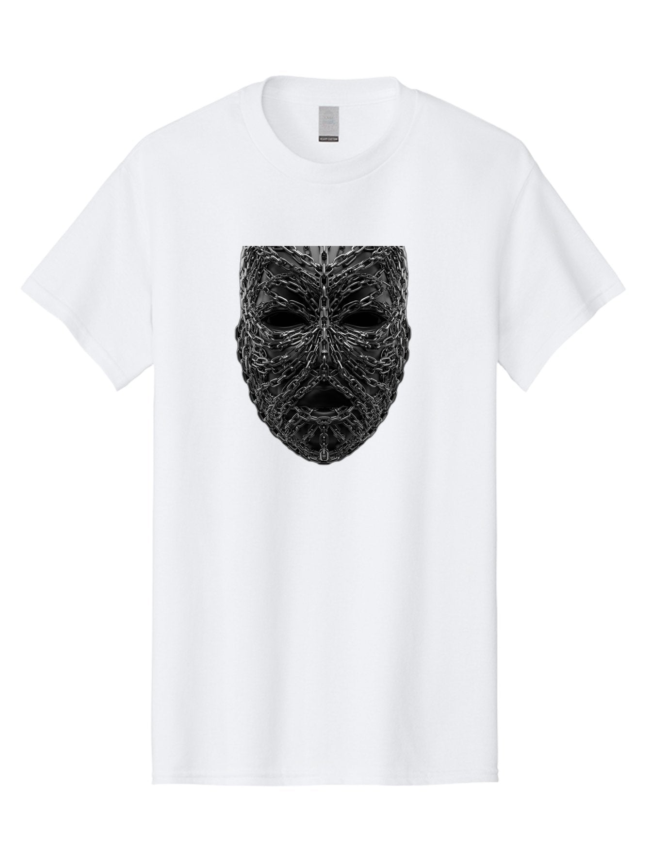 Metal-Chain-Mask Men'S Graphic Tee, 100% Cotton, Comfortable Casual Summer Wear, Machine Washable, Black Mask With Chains, Metal Chains Wrapped Around Face, Eerie Atmosphere, Dark Art, Gothic Style, Industrial Design, Chains, Mask, Bad316 5