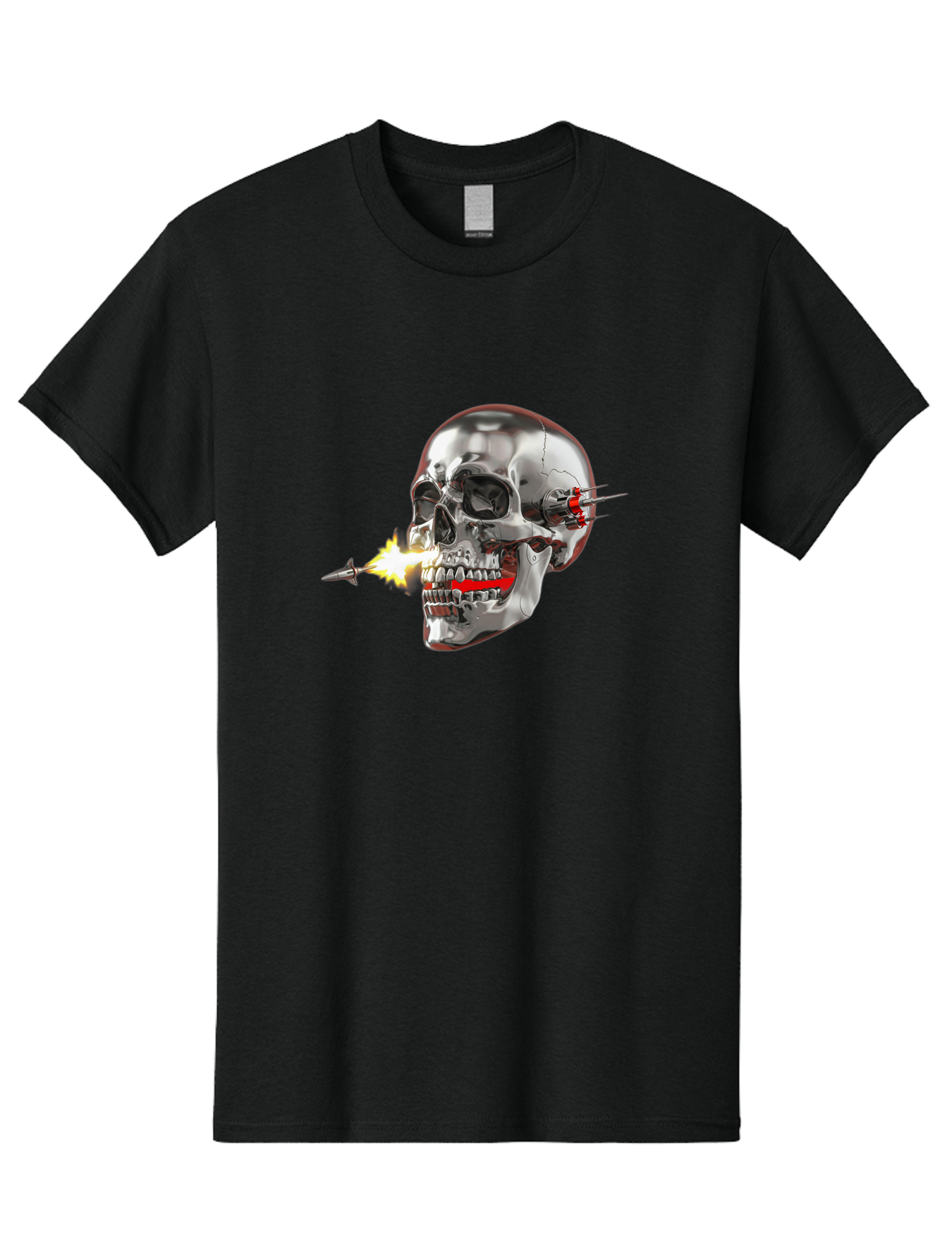 Metal-Skull Men'S Graphic Tee, 100% Cotton, Comfortable Casual Summer Wear, Machine Washable, Metal Skull, Robotic Skull, Futuristic Design, Cybernetic Enhancements, Metallic Finish, Sharp Teeth, Red Accents, Sci-Fi Element, Metal Implants, Bad317 10