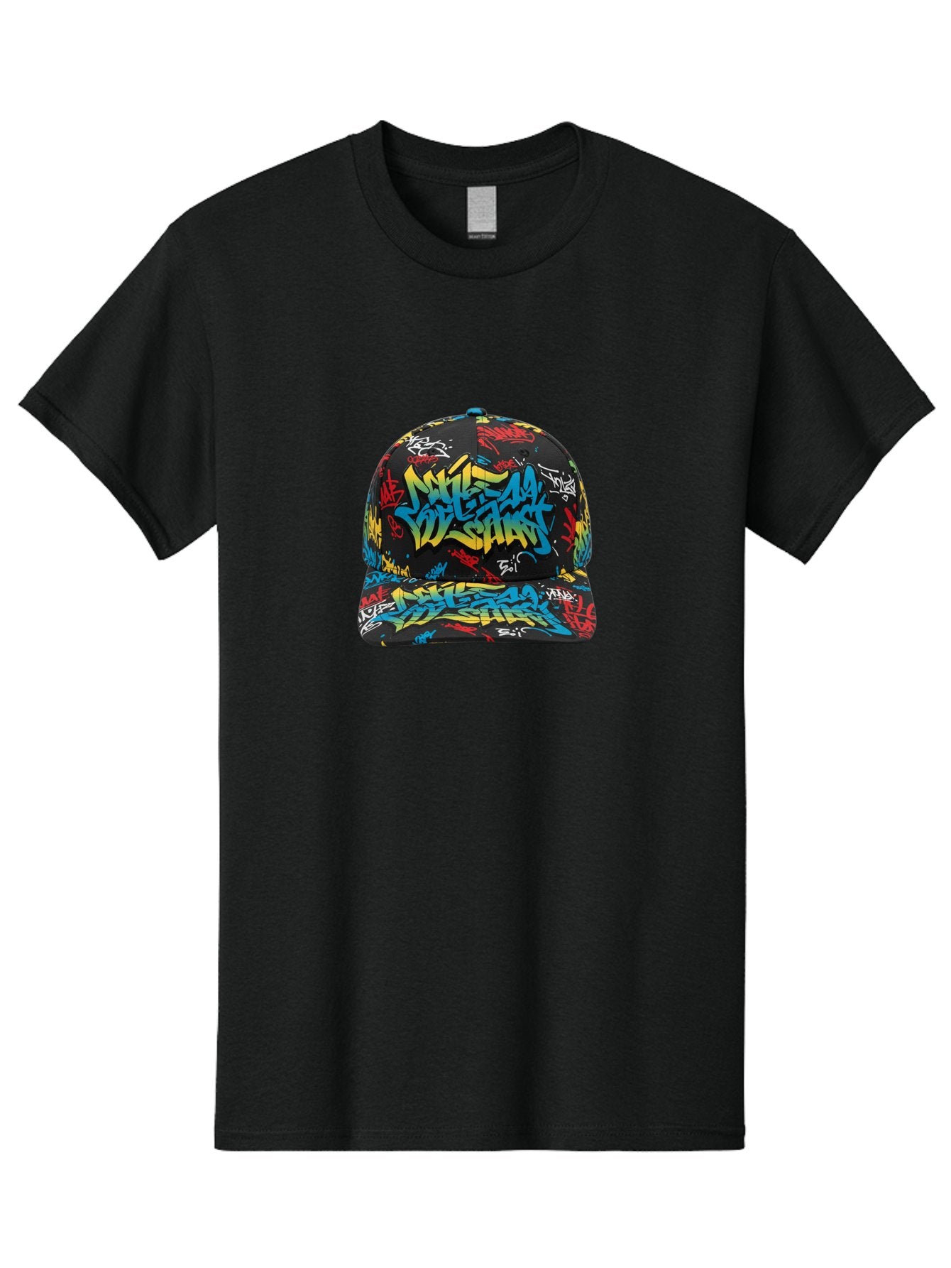 Mike-D-S-Graffiti-Cap Men'S Graphic Tee, 100% Cotton, Comfortable Casual Summer Wear, Machine Washable, Baseball Cap, Graffiti Style, Streetwear Fashion, Urban Clothing, Bold Designs, Vibrant Colors, Stylish Accessories, Casual Wear, Bad318 3