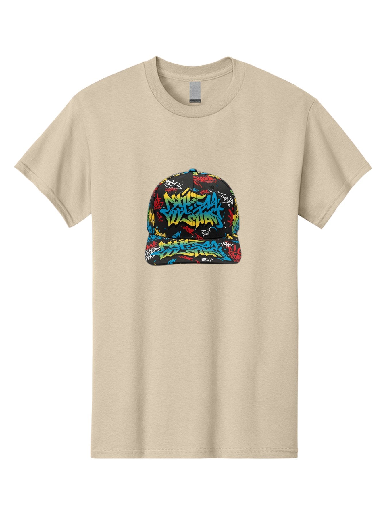 Mike-D-S-Graffiti-Cap Men'S Graphic Tee, 100% Cotton, Comfortable Casual Summer Wear, Machine Washable, Baseball Cap, Graffiti Style, Streetwear Fashion, Urban Clothing, Bold Designs, Vibrant Colors, Stylish Accessories, Casual Wear, Bad318 15