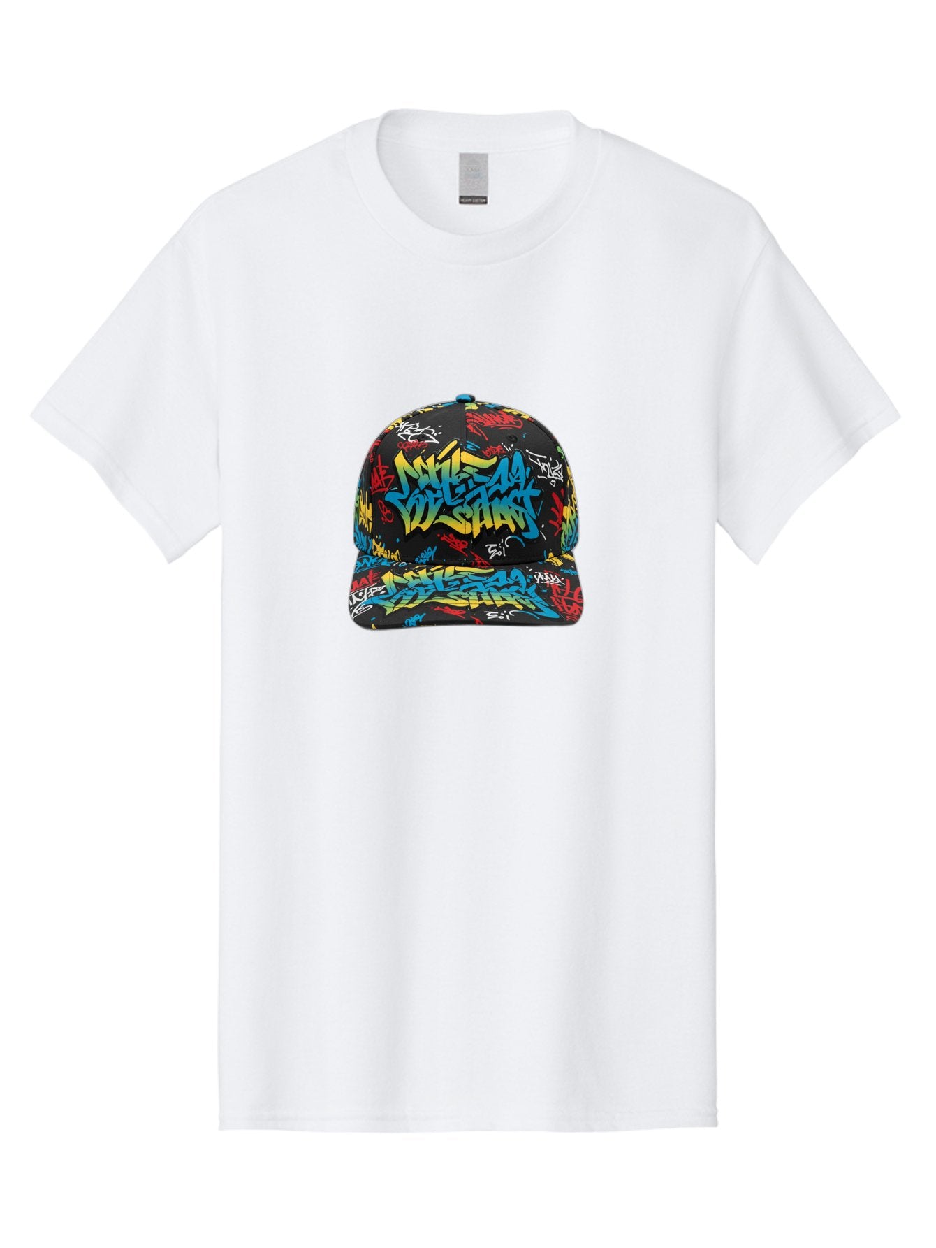 Mike-D-S-Graffiti-Cap Men'S Graphic Tee, 100% Cotton, Comfortable Casual Summer Wear, Machine Washable, Baseball Cap, Graffiti Style, Streetwear Fashion, Urban Clothing, Bold Designs, Vibrant Colors, Stylish Accessories, Casual Wear, Bad318 12