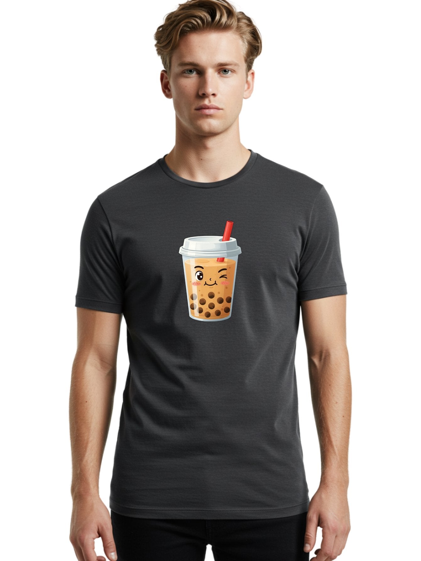 Milk-Tea-1 Men'S Graphic Tee, 100% Cotton, Comfortable Casual Summer Wear, Machine Washable, Milk Tea, Boba Tea, Bubble Tea, Cartoon Character, Cute Drink, Takeout Cup, Straw, Kawaii, Adorable Beverage, Tea Time, Fun Design Bad319 27