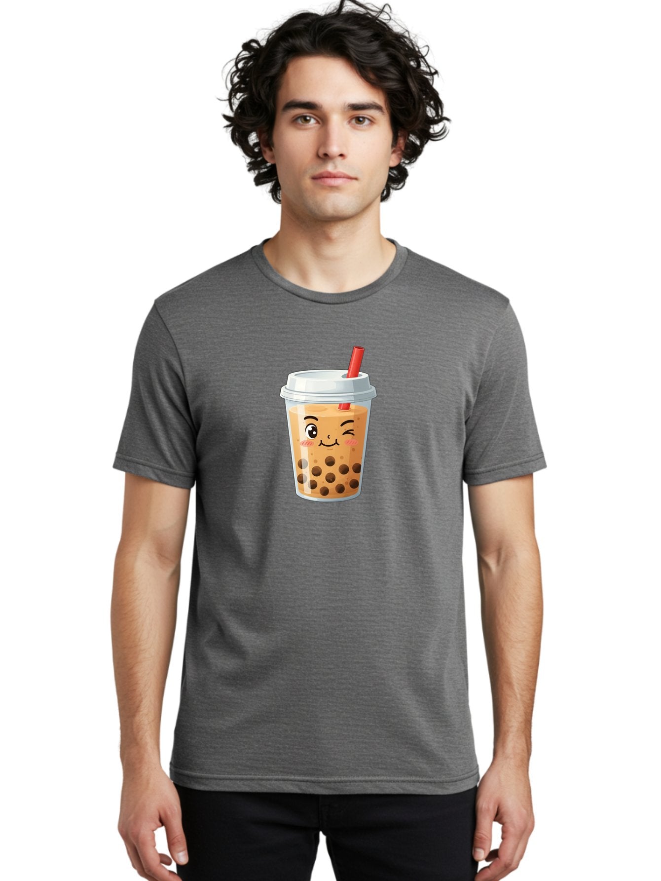 Milk-Tea-1 Men'S Graphic Tee, 100% Cotton, Comfortable Casual Summer Wear, Machine Washable, Milk Tea, Boba Tea, Bubble Tea, Cartoon Character, Cute Drink, Takeout Cup, Straw, Kawaii, Adorable Beverage, Tea Time, Fun Design Bad319 24
