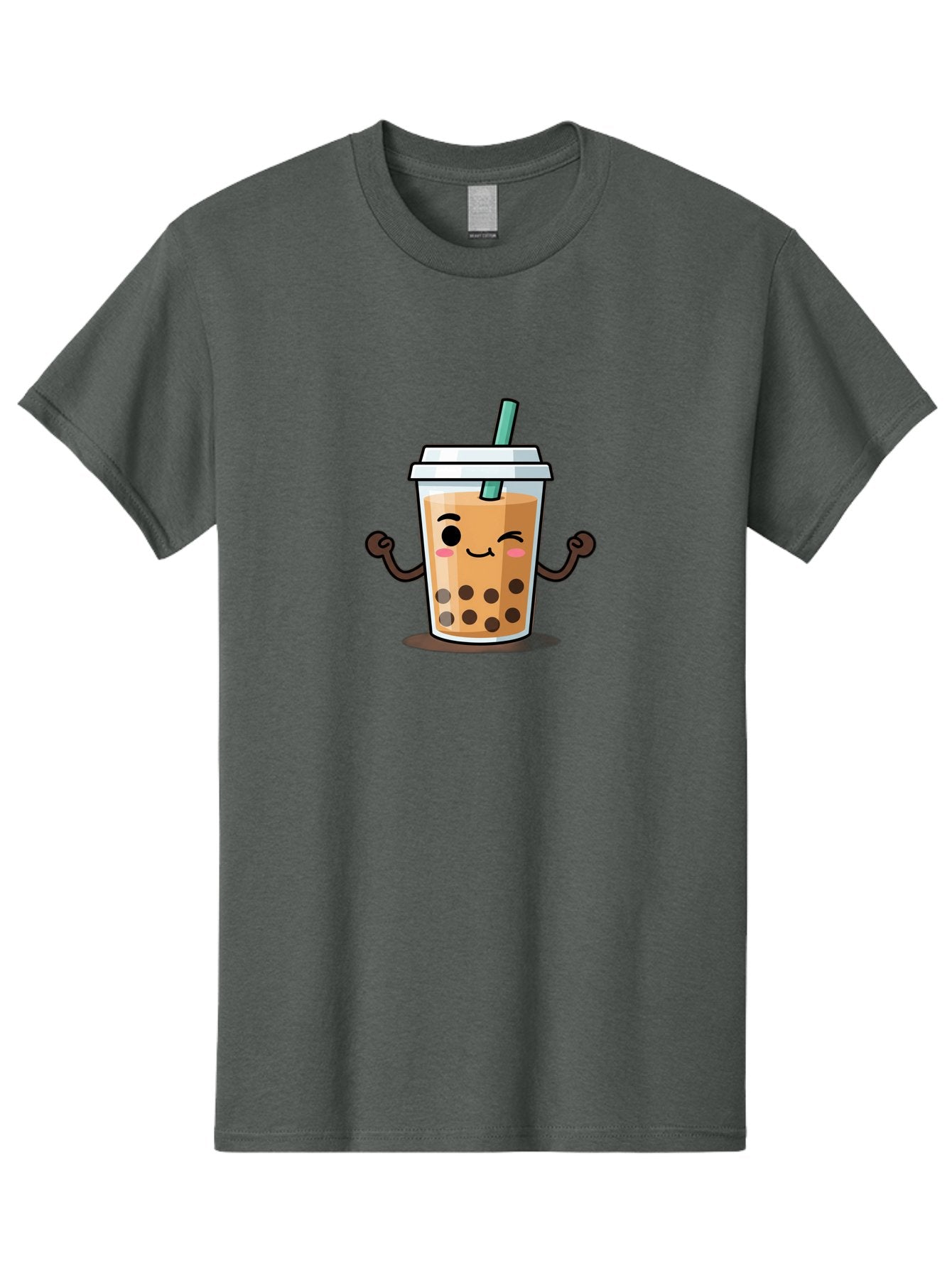 Milk-Tea-2 Men'S Graphic Tee, 100% Cotton, Comfortable Casual Summer Wear, Machine Washable, Cartoon Boba Tea, Milk Tea With Boba, Adorable Drink, Flexing Boba Tea, Cute Beverage, Kawaii Boba, Smiling Drink, Bubble Tea Character, Bad320 5