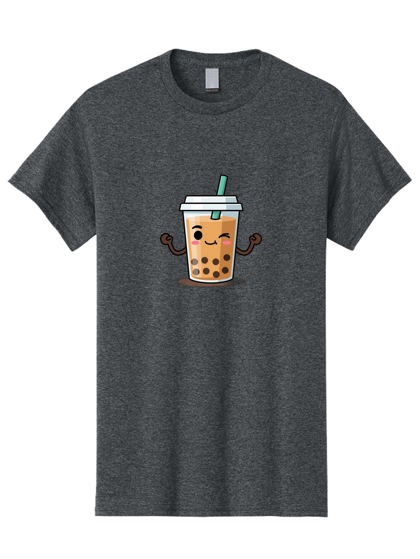 Milk-Tea-2 Men'S Graphic Tee, 100% Cotton, Comfortable Casual Summer Wear, Machine Washable, Cartoon Boba Tea, Milk Tea With Boba, Adorable Drink, Flexing Boba Tea, Cute Beverage, Kawaii Boba, Smiling Drink, Bubble Tea Character, Bad320 7