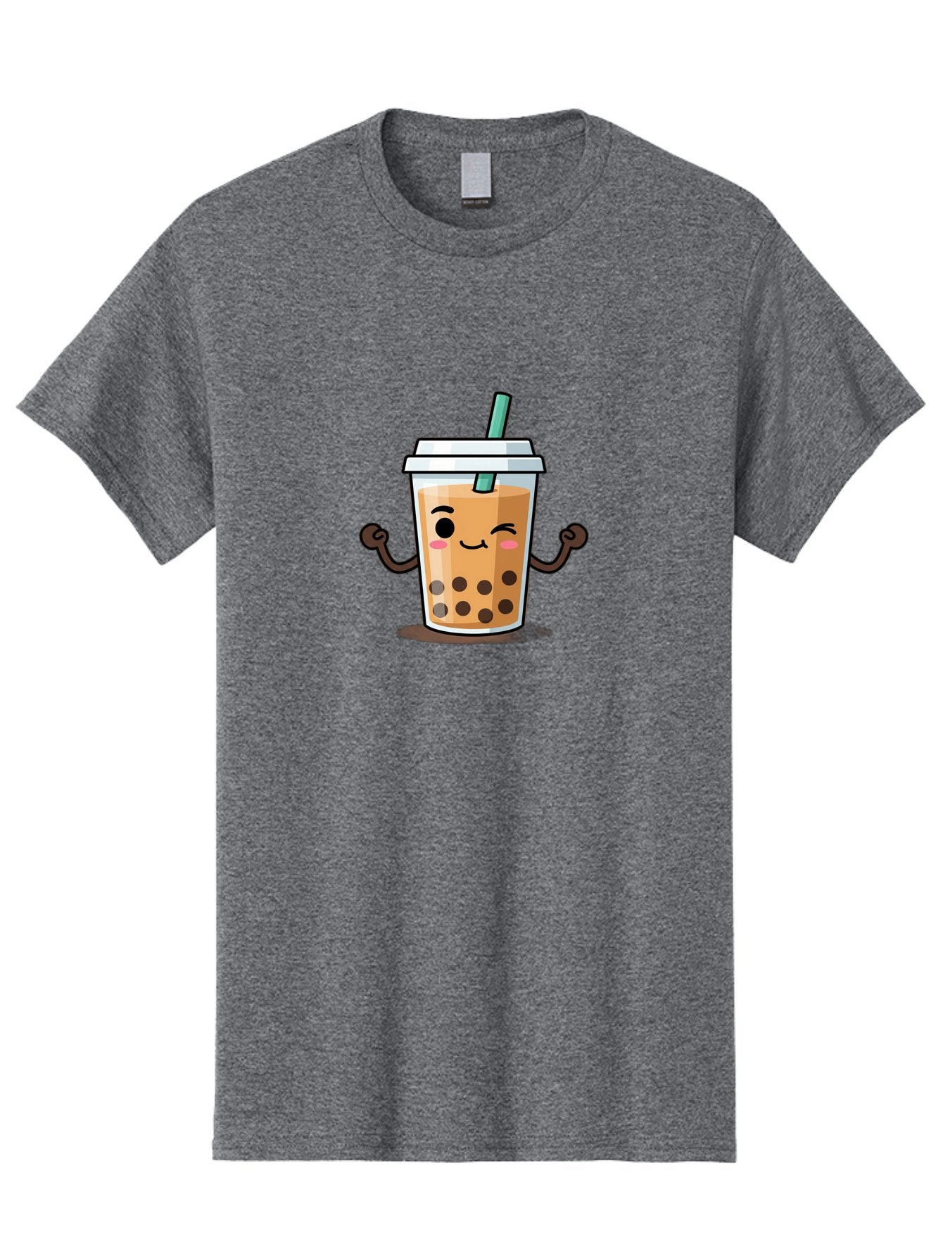 Milk-Tea-2 Men'S Graphic Tee, 100% Cotton, Comfortable Casual Summer Wear, Machine Washable, Cartoon Boba Tea, Milk Tea With Boba, Adorable Drink, Flexing Boba Tea, Cute Beverage, Kawaii Boba, Smiling Drink, Bubble Tea Character, Bad320 3