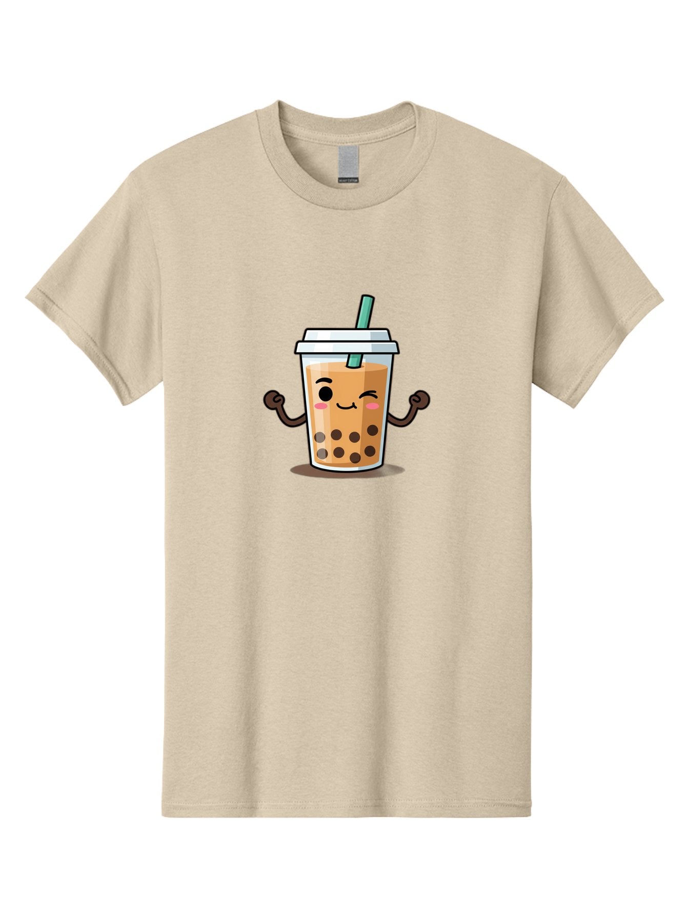 Milk-Tea-2 Men'S Graphic Tee, 100% Cotton, Comfortable Casual Summer Wear, Machine Washable, Cartoon Boba Tea, Milk Tea With Boba, Adorable Drink, Flexing Boba Tea, Cute Beverage, Kawaii Boba, Smiling Drink, Bubble Tea Character, Bad320