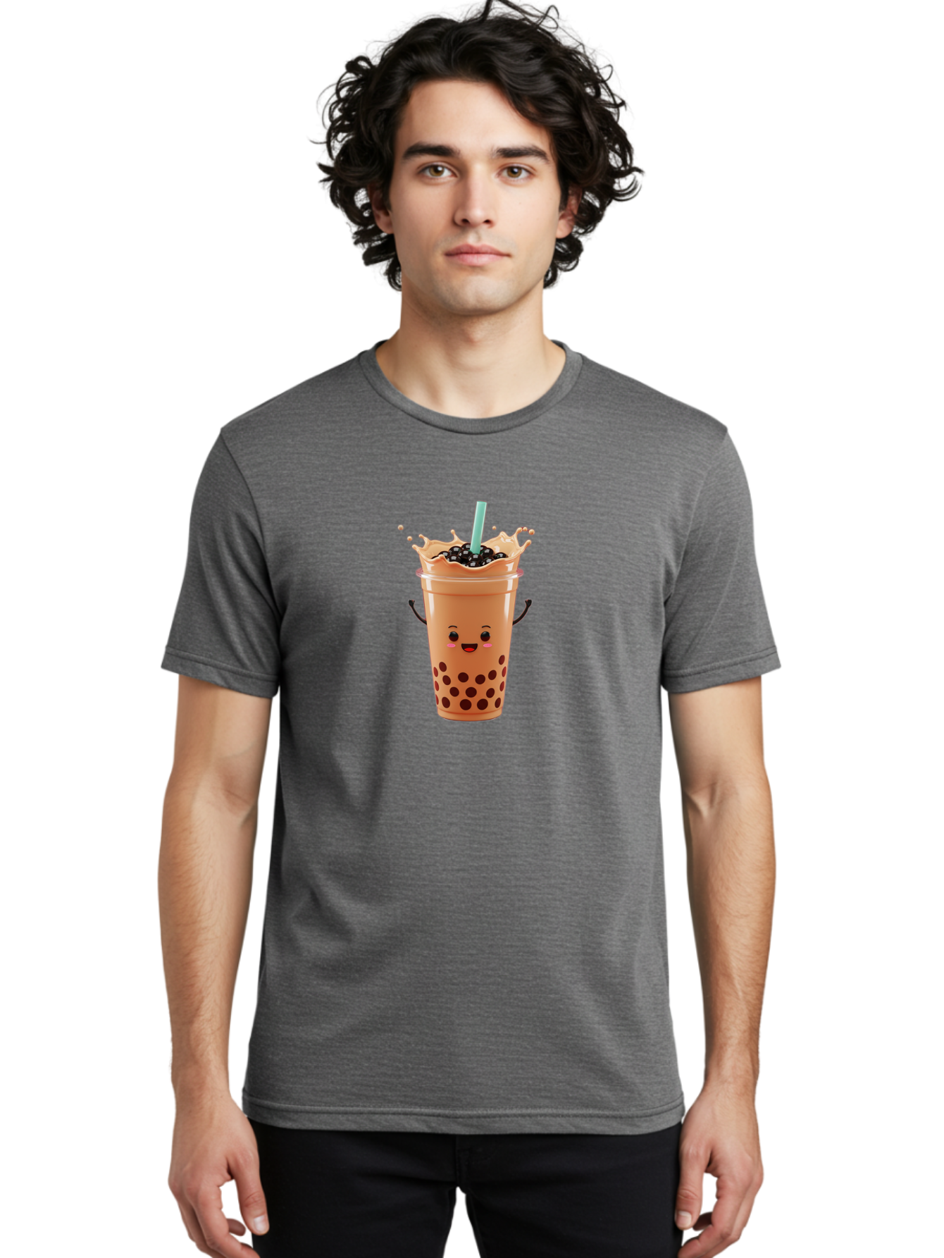 Milk-Tea Men'S Graphic Tee, 100% Cotton, Comfortable Casual Summer Wear, Machine Washable, Boba Tea, Milk Tea, Tapioca Pearls, Bubble Tea, Cartoon Character, Cute Drink, Fun Beverage, Refreshing Tea, Sweet Treat, Tea Lover Bad321 16