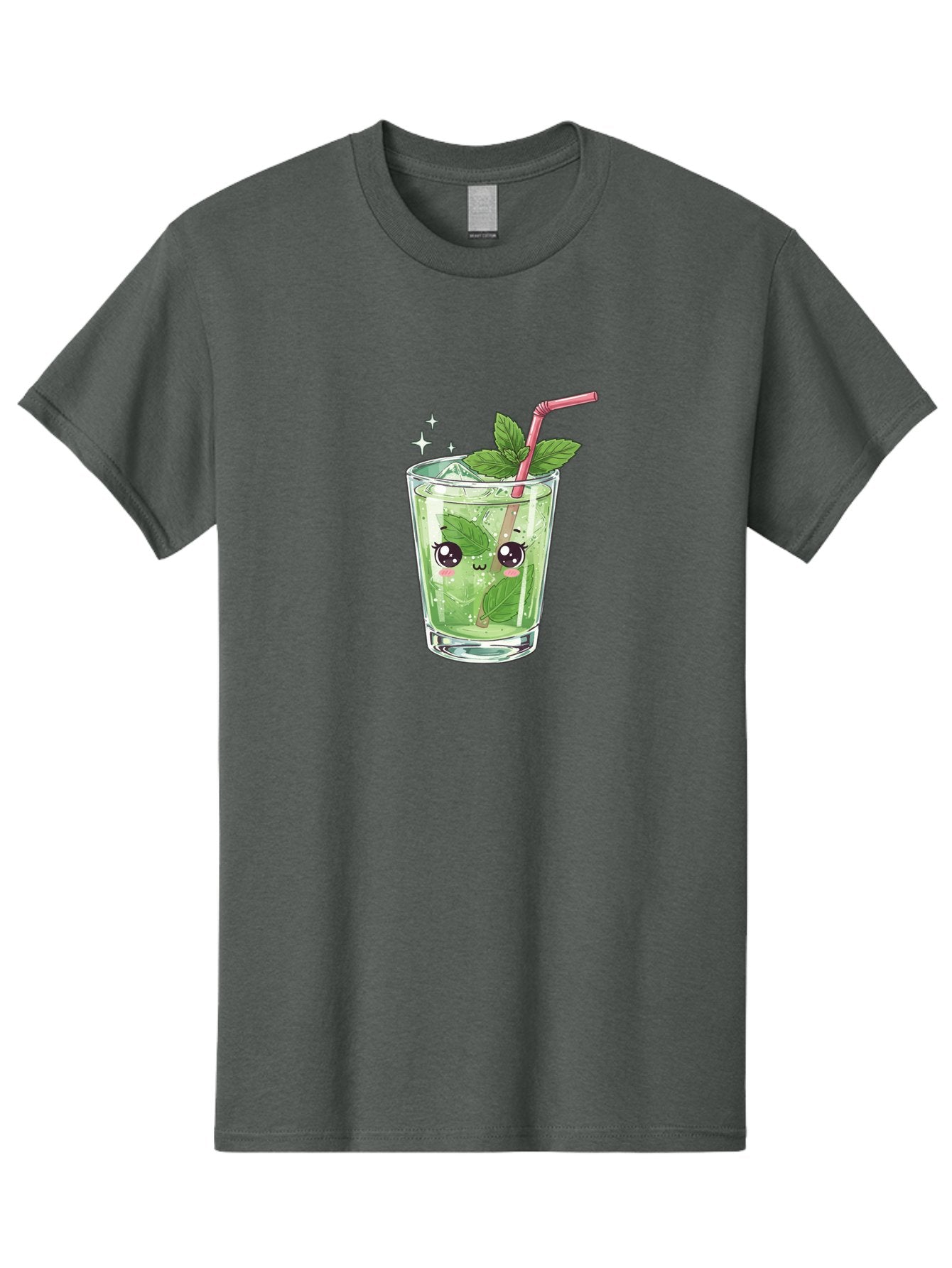 Mint-Drink Men'S Graphic Tee, 100% Cotton, Comfortable Casual Summer Wear, Machine Washable, Mojito Cocktail, Refreshing Drink, Summer Beverage, Mint Leaves, Cute Cartoon Character, Sparkle, Pink Straw, Cool Drink, Trendy Bad323 14
