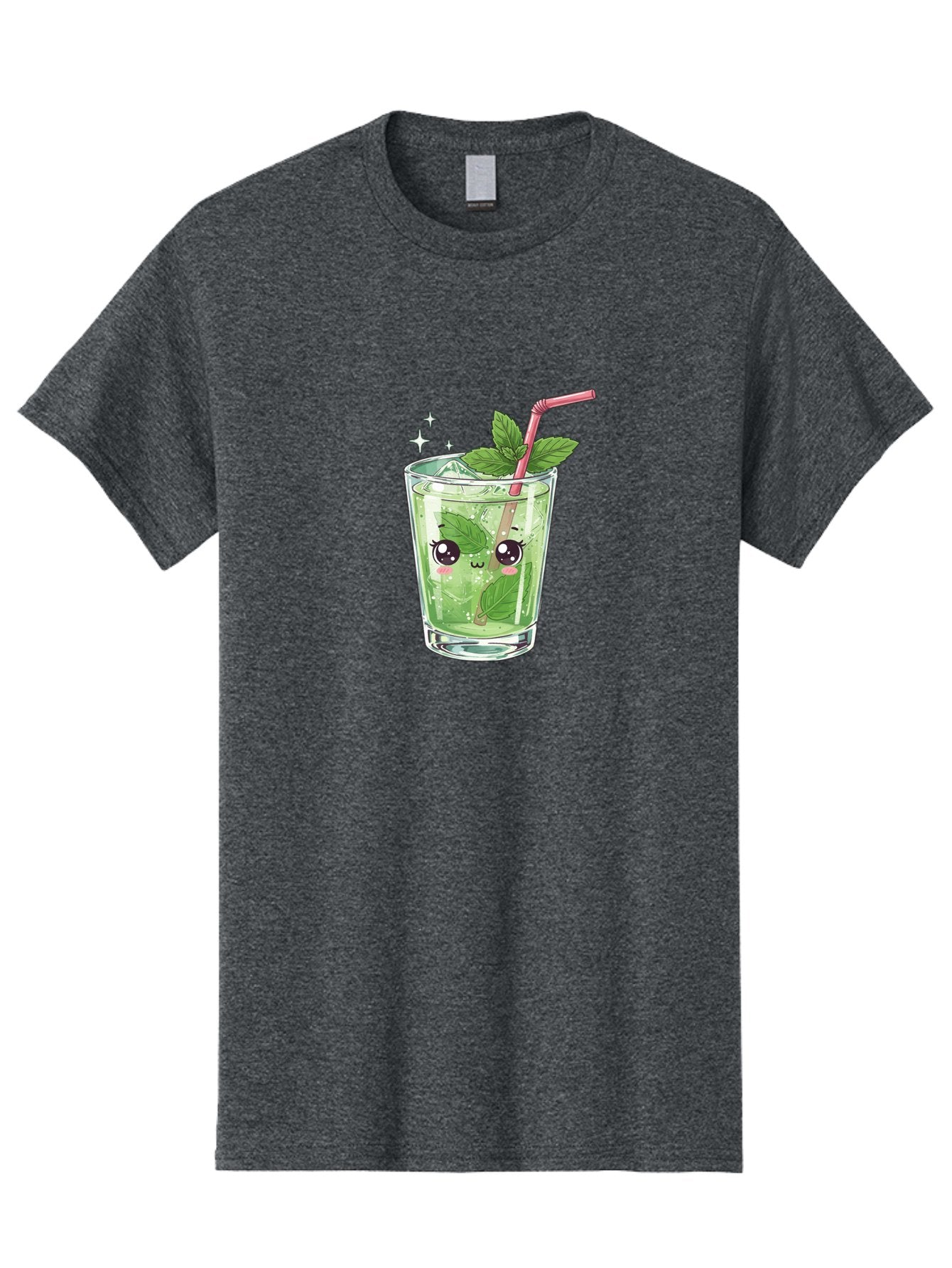 Mint-Drink Men'S Graphic Tee, 100% Cotton, Comfortable Casual Summer Wear, Machine Washable, Mojito Cocktail, Refreshing Drink, Summer Beverage, Mint Leaves, Cute Cartoon Character, Sparkle, Pink Straw, Cool Drink, Trendy Bad323