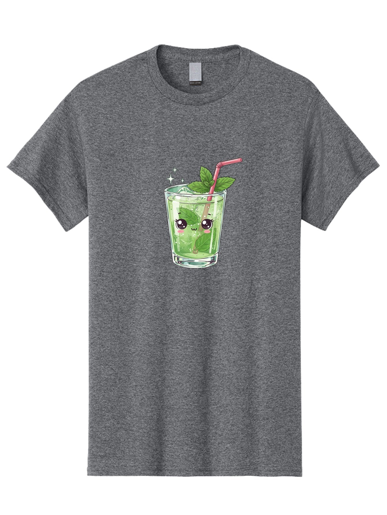 Mint-Drink Men'S Graphic Tee, 100% Cotton, Comfortable Casual Summer Wear, Machine Washable, Mojito Cocktail, Refreshing Drink, Summer Beverage, Mint Leaves, Cute Cartoon Character, Sparkle, Pink Straw, Cool Drink, Trendy Bad323 10