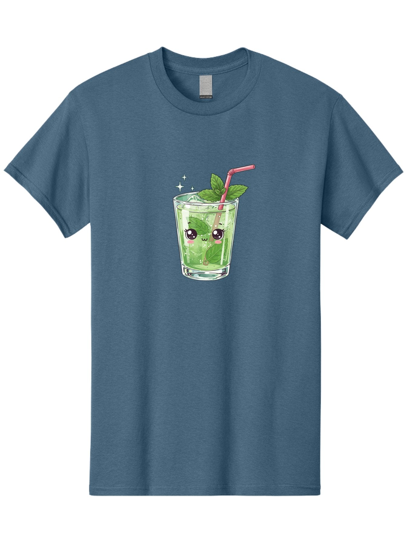 Mint-Drink Men'S Graphic Tee, 100% Cotton, Comfortable Casual Summer Wear, Machine Washable, Mojito Cocktail, Refreshing Drink, Summer Beverage, Mint Leaves, Cute Cartoon Character, Sparkle, Pink Straw, Cool Drink, Trendy Bad323 13