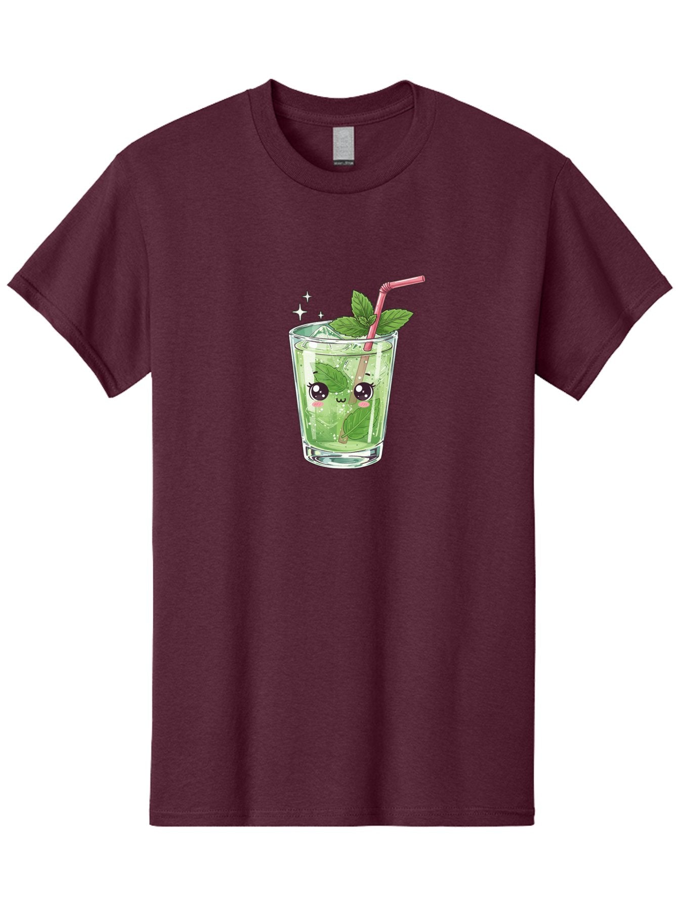 Mint-Drink Men'S Graphic Tee, 100% Cotton, Comfortable Casual Summer Wear, Machine Washable, Mojito Cocktail, Refreshing Drink, Summer Beverage, Mint Leaves, Cute Cartoon Character, Sparkle, Pink Straw, Cool Drink, Trendy Bad323 15
