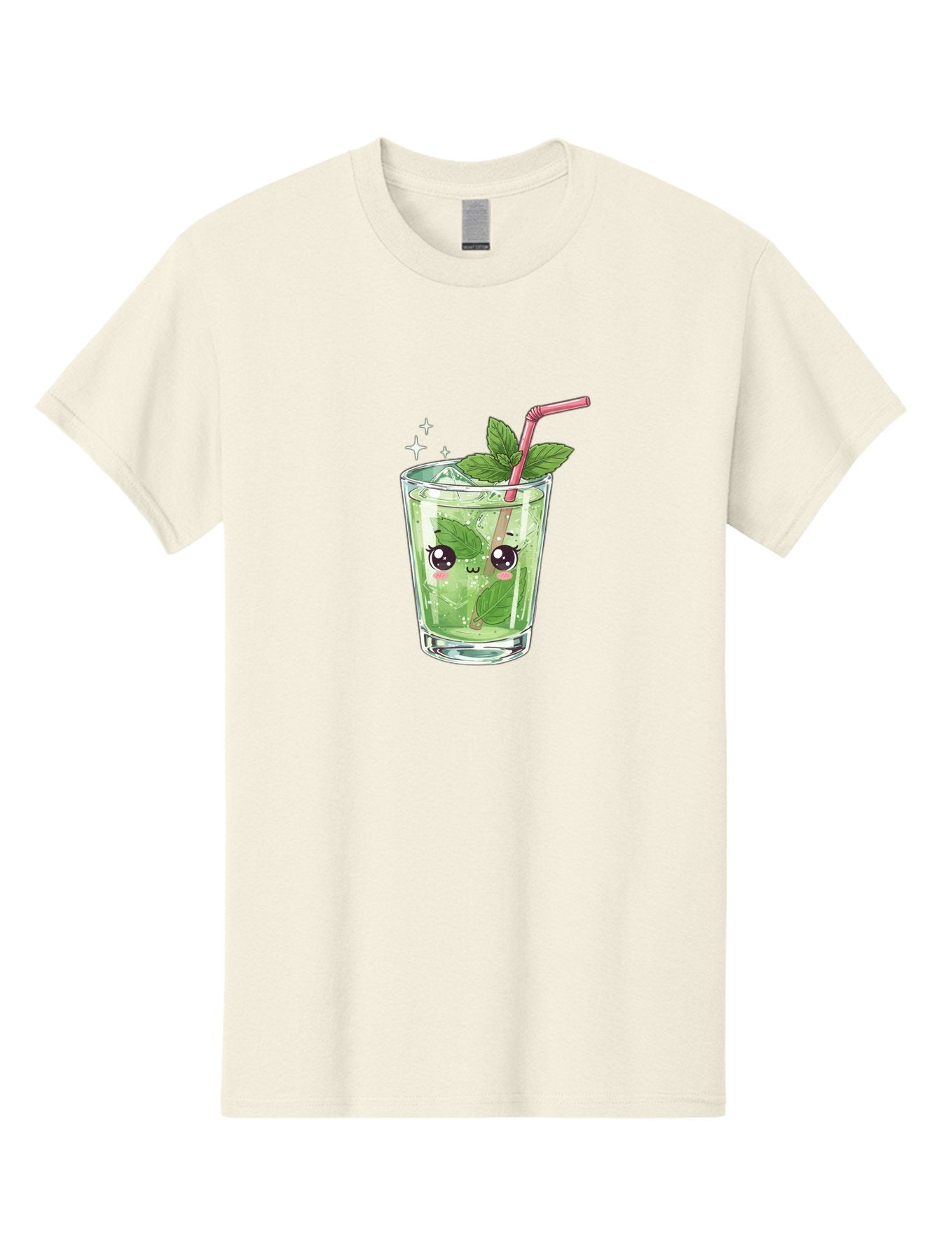 Mint-Drink Men'S Graphic Tee, 100% Cotton, Comfortable Casual Summer Wear, Machine Washable, Mojito Cocktail, Refreshing Drink, Summer Beverage, Mint Leaves, Cute Cartoon Character, Sparkle, Pink Straw, Cool Drink, Trendy Bad323 3